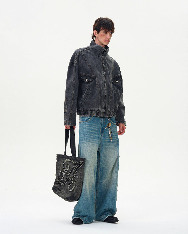 Motorcycle Seam Washed Denim Bomber