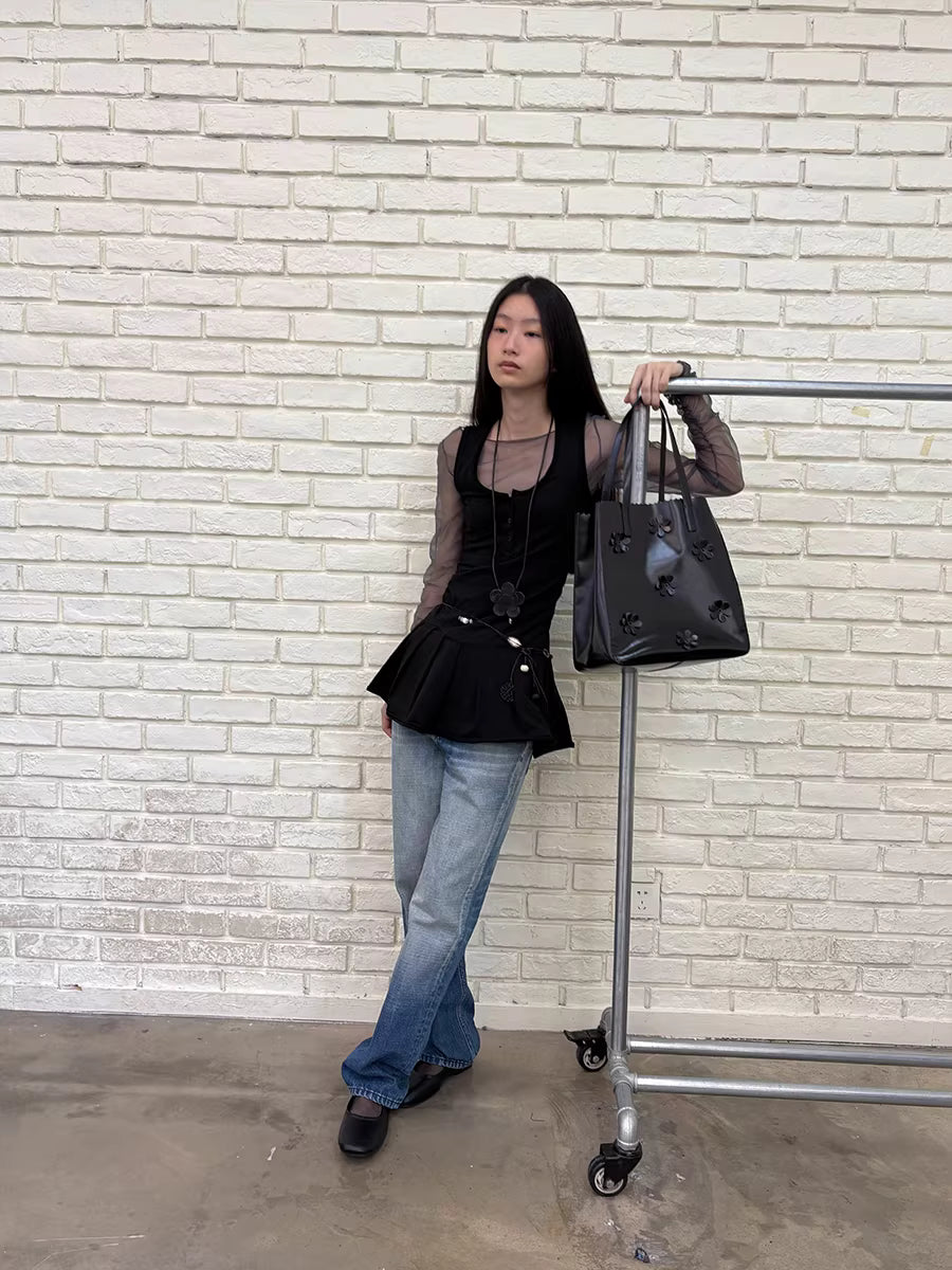 Henley Collar Camisole Mini Skirt Vest