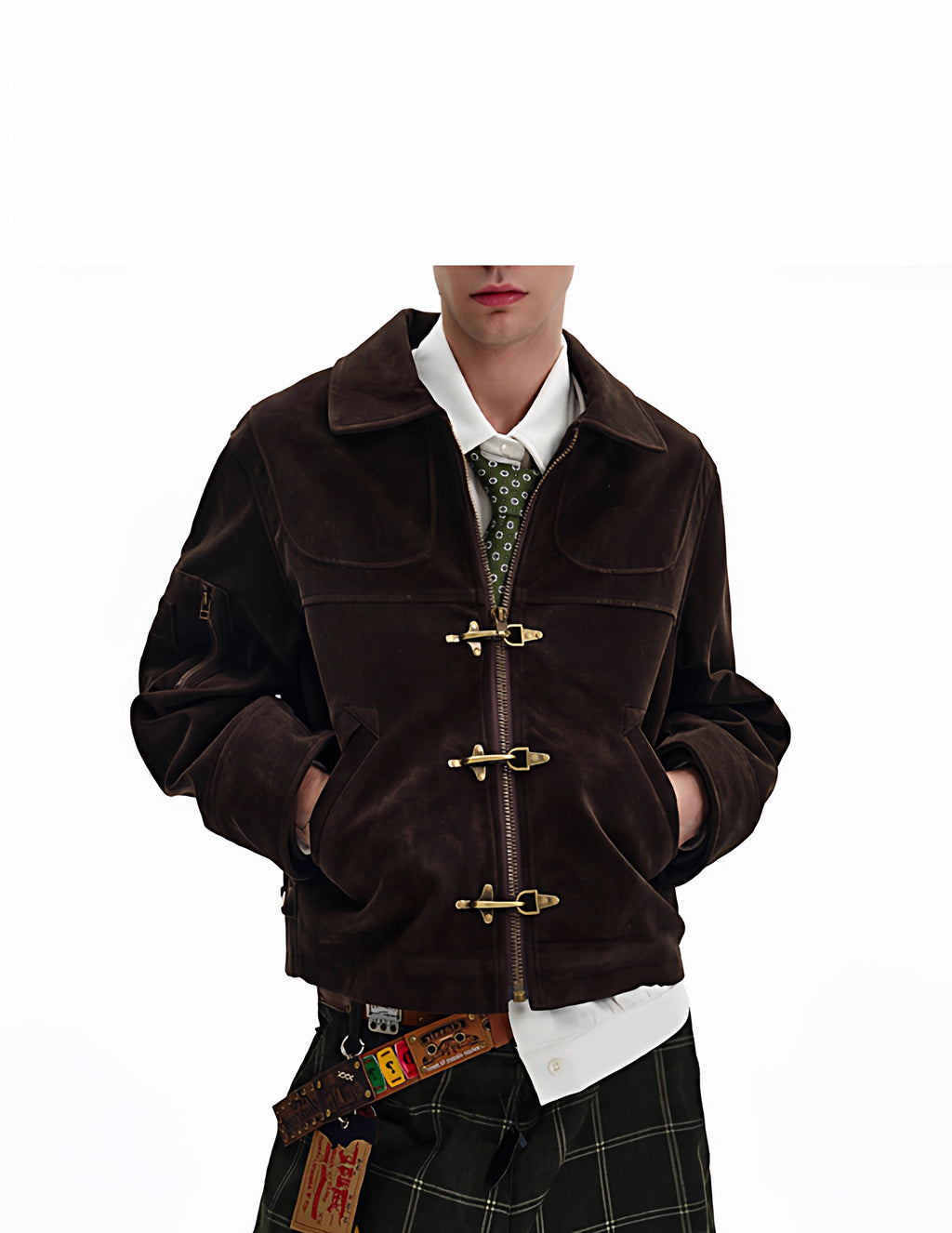 Croc-Clasp Suede Bomber