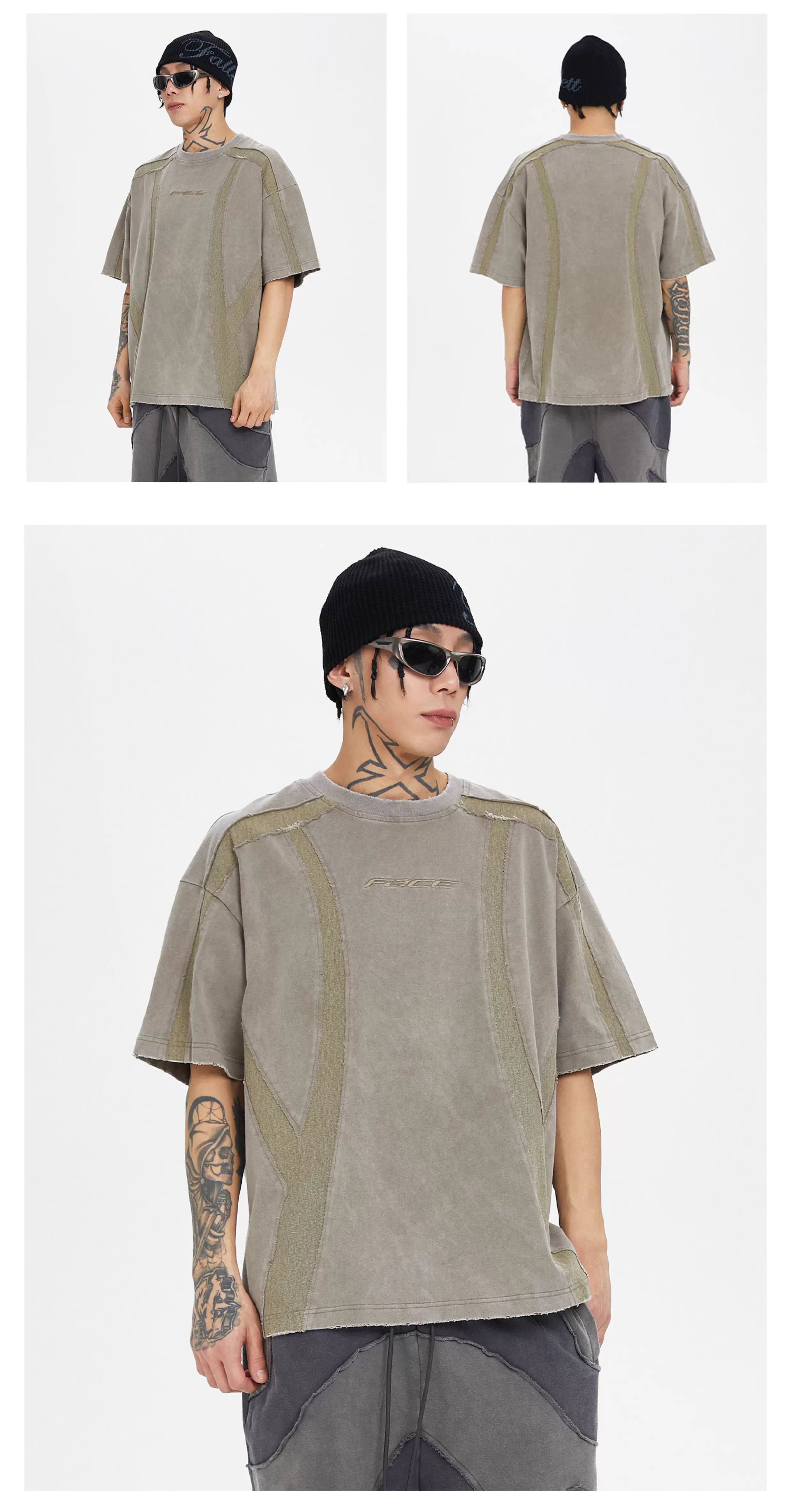 Spliced Short-Sleeve Shirt in Two Tones