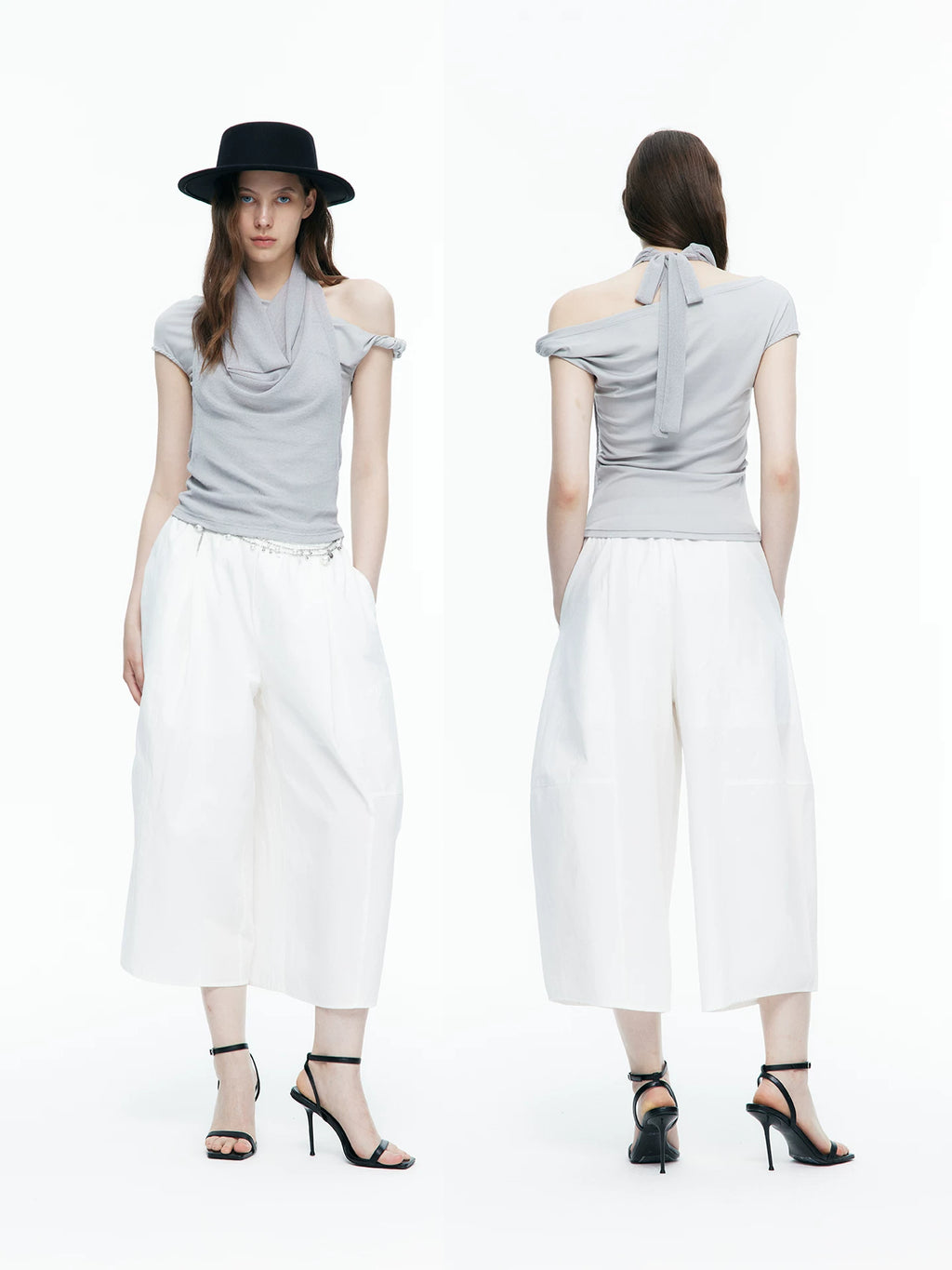 Asymmetric Scarf-Neck Knit Top