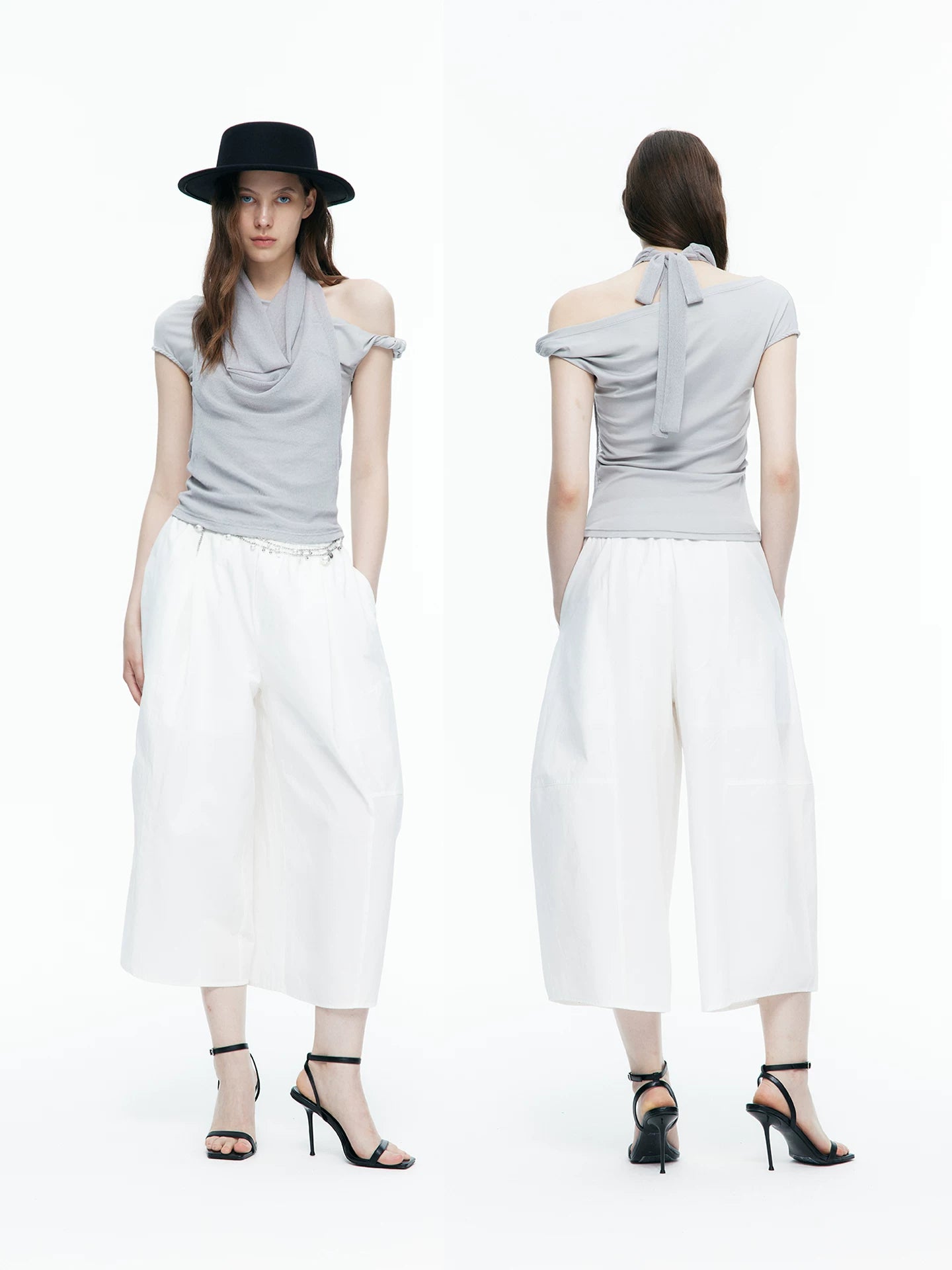 Asymmetric Scarf-Neck Knit Top
