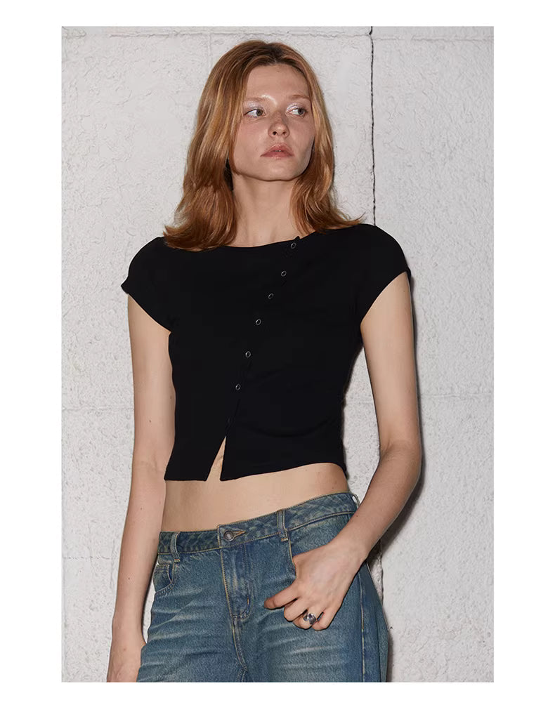 Asymmetric Snap-Front Baby Tee