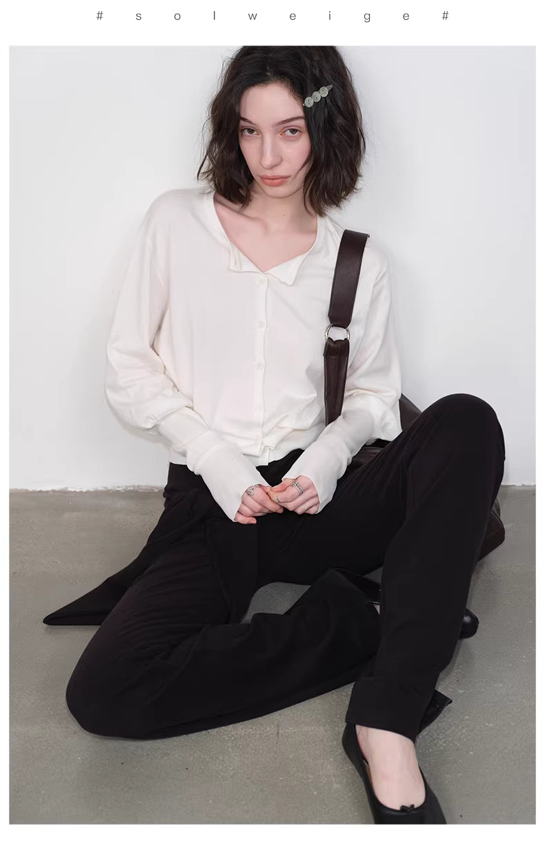 Lantern Sleeve Cardigan in Black Ink or White