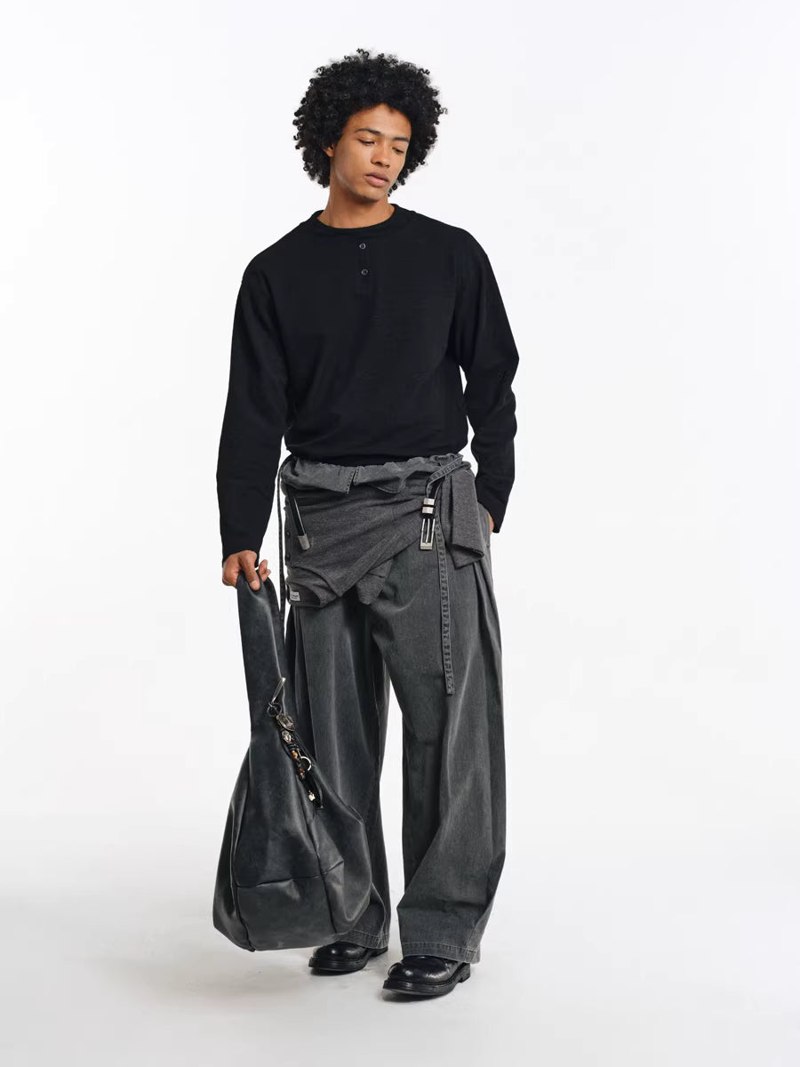 Deconstructed Wide-Leg Charcoal Trousers