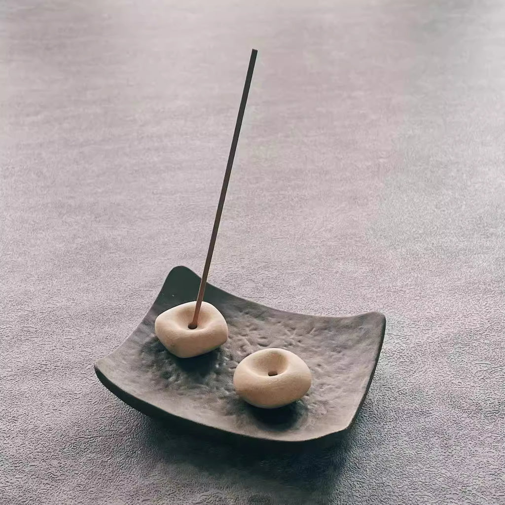 Obsidian Tray & River Stone Incense Holder