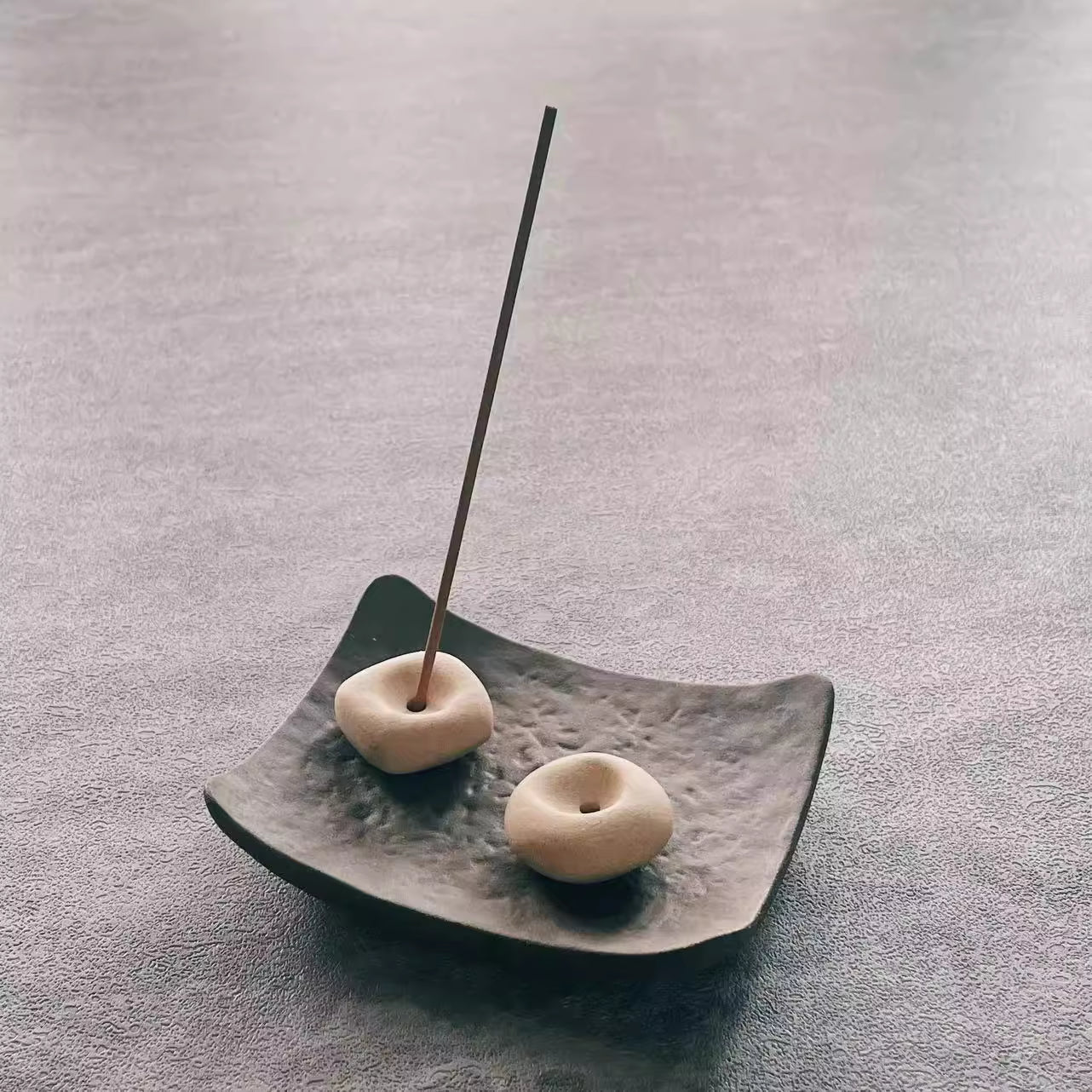 Obsidian Tray & River Stone Incense Holder