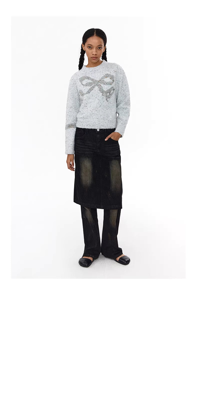 Shadow Wave Denim Skirt-Pant