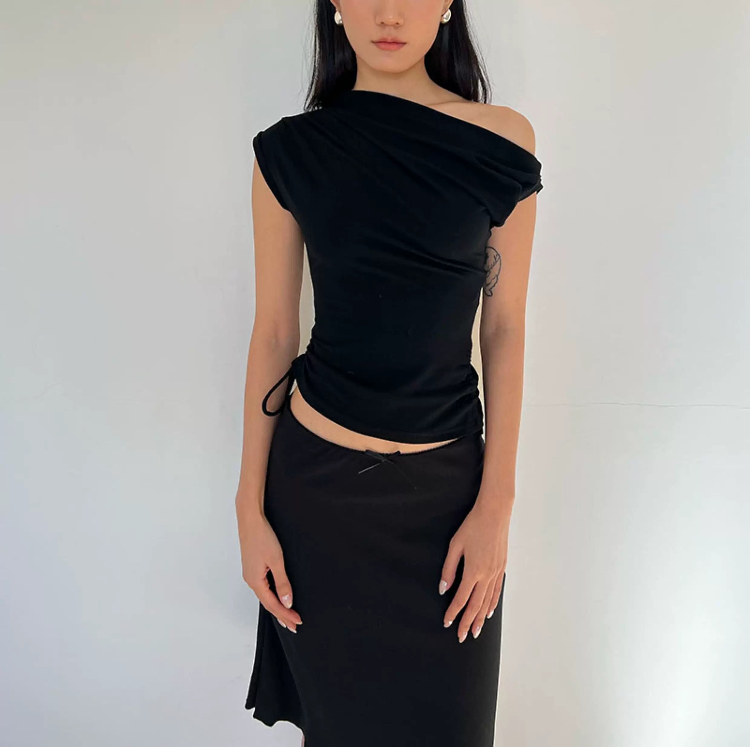 Asymmetric Drape Shoulder Top