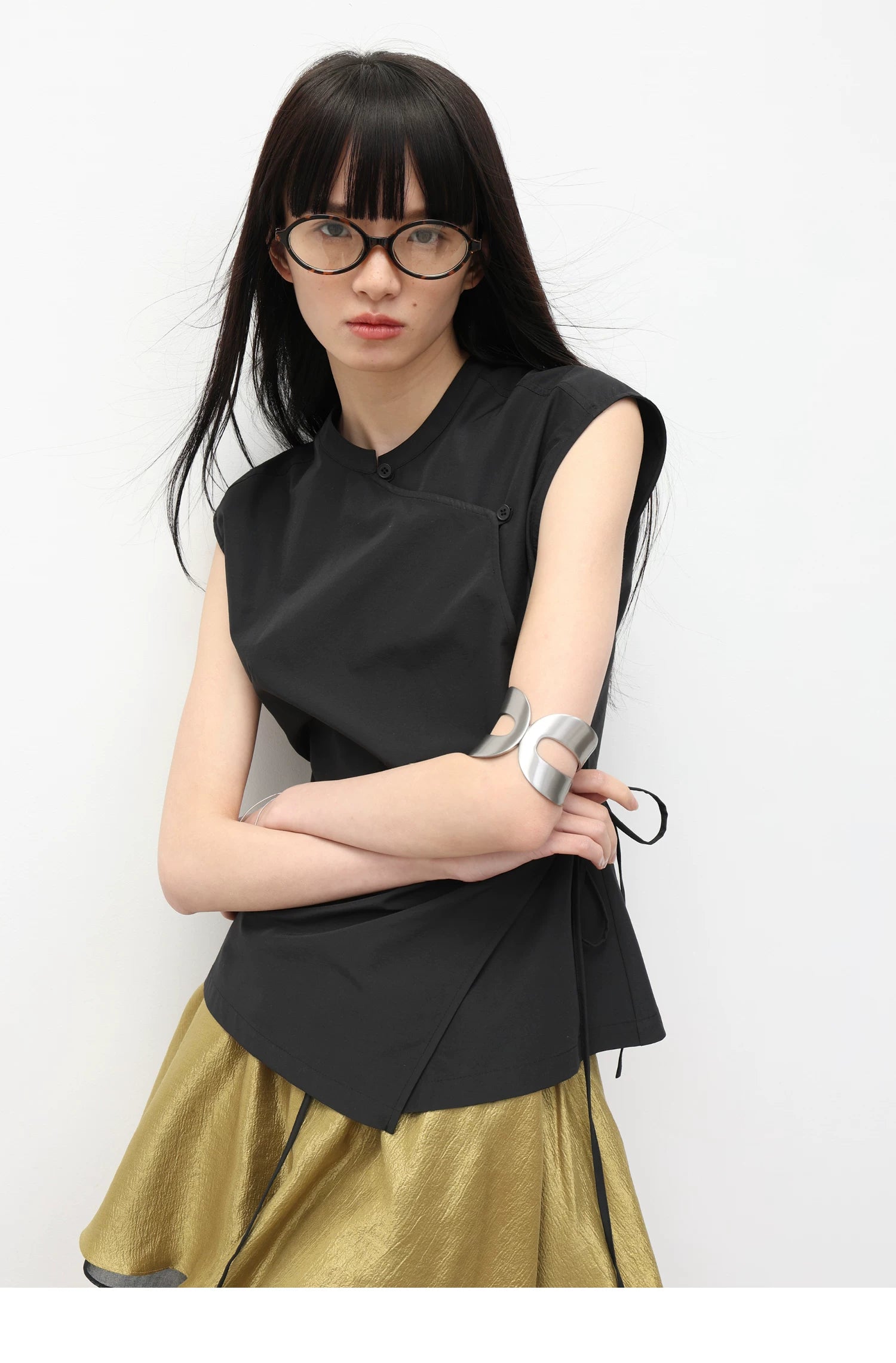 Asymmetric Wrap Sleeveless Top