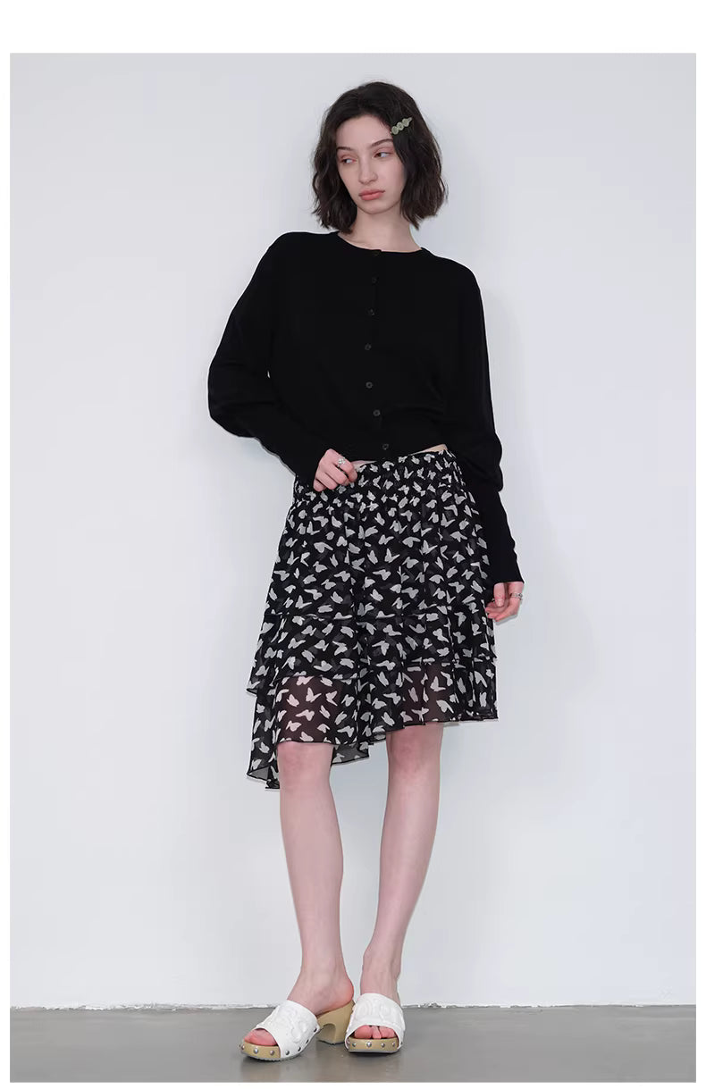 Lantern Sleeve Cardigan in Black Ink or White