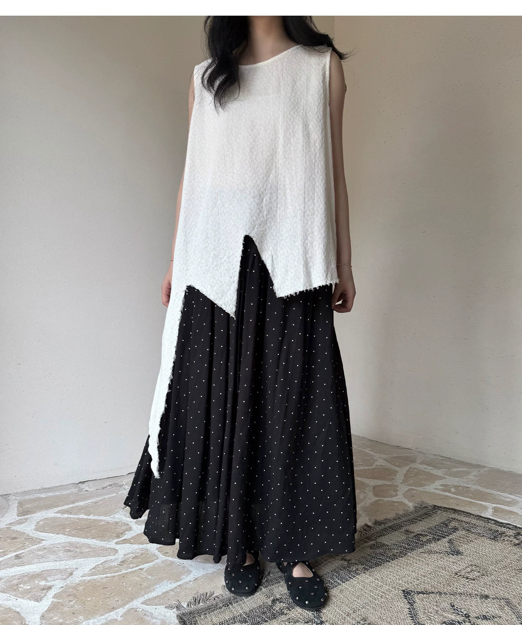 Frayed Asymmetric Linen-Cotton Longline Vest