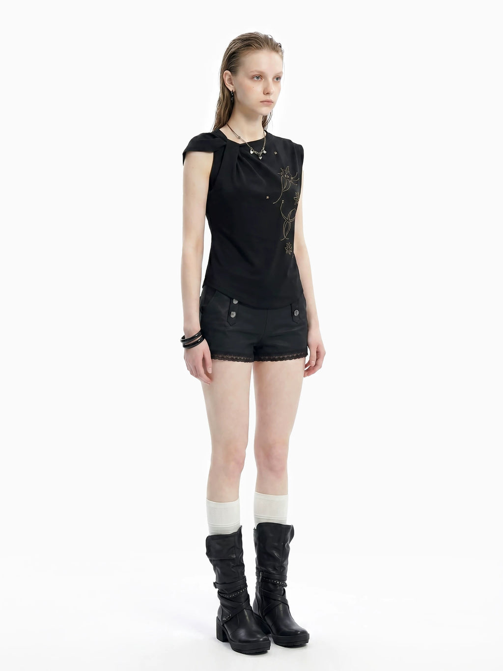Celestial Rhinestone Shoulder-Knot Top