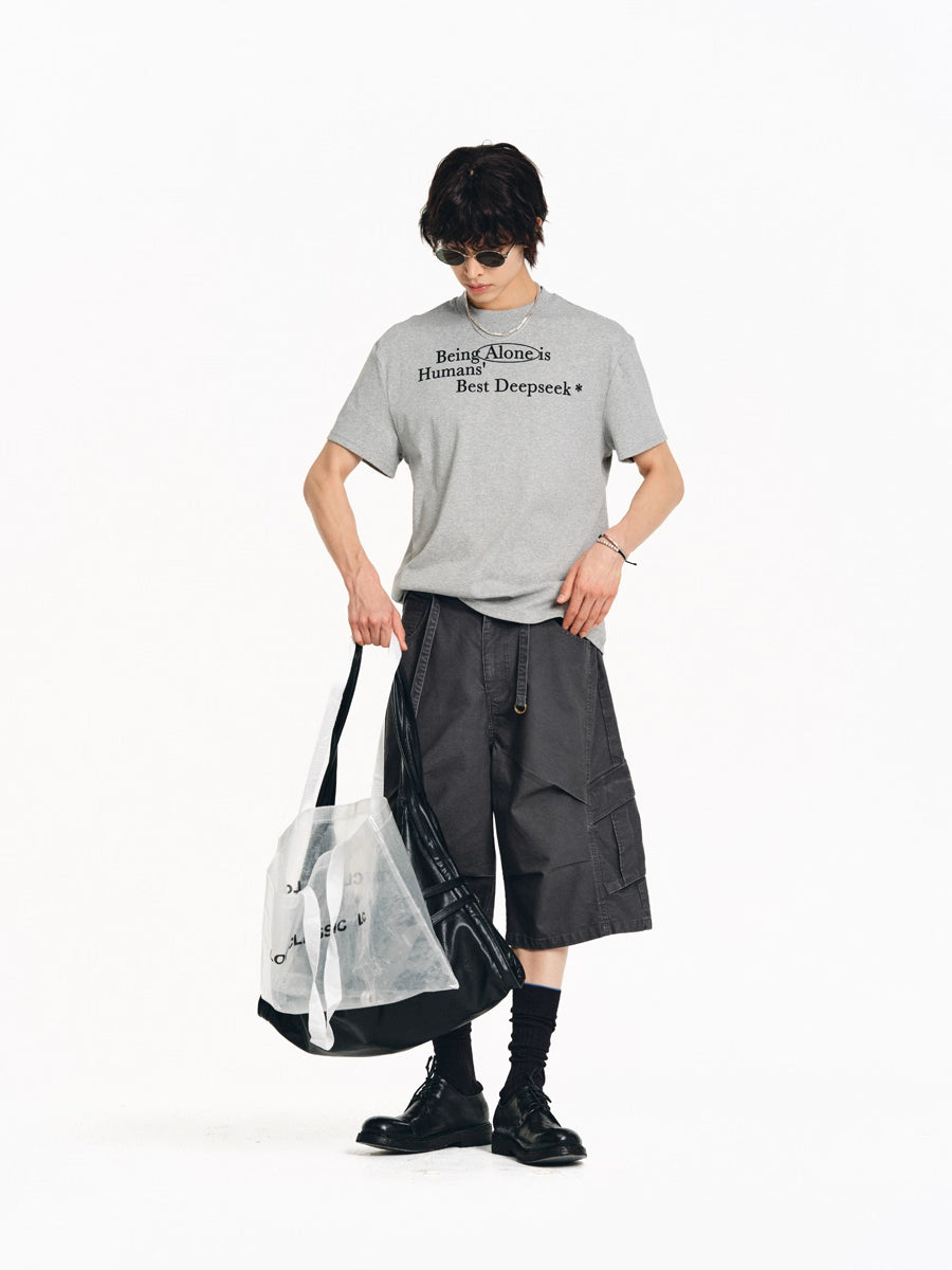 Drawstring Washed A-line Cargo Wide-Leg Shorts