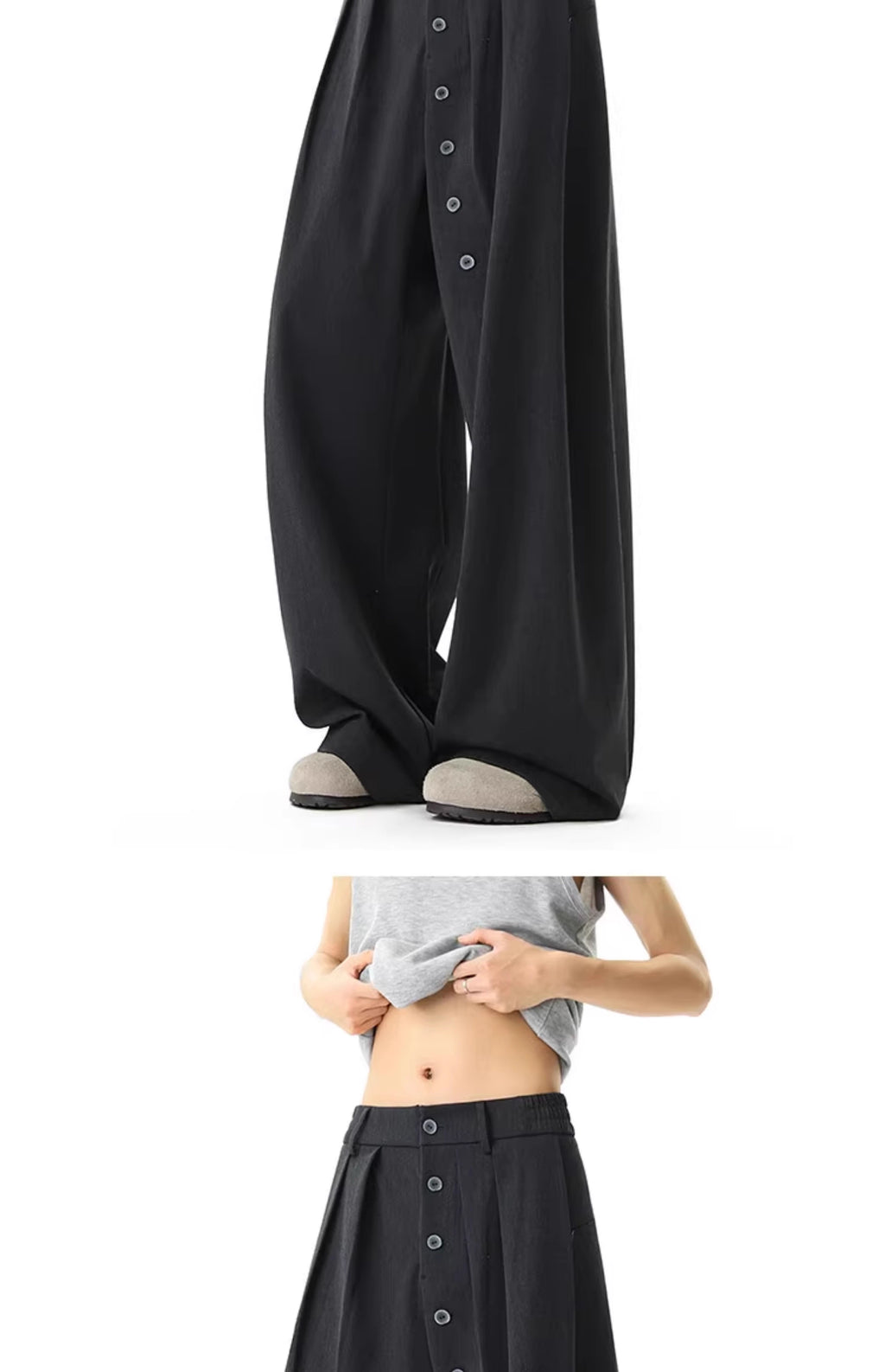 Button Detail Pants in Dark Grey