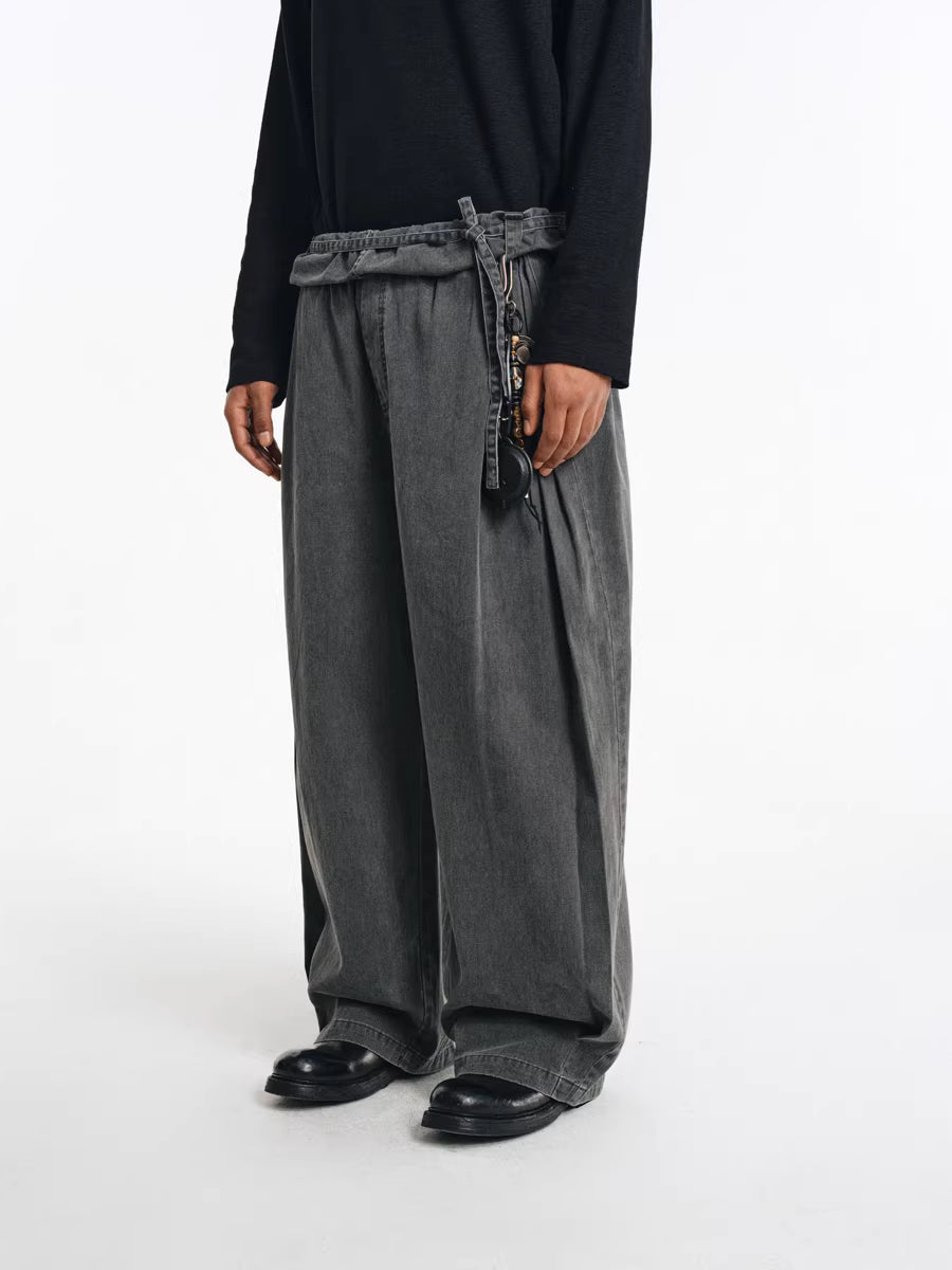 Deconstructed Wide-Leg Charcoal Trousers