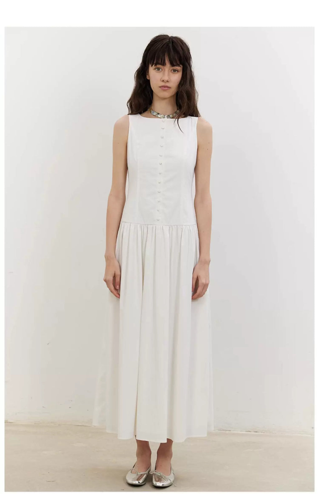 Buttonfront Gathered Maxi Dress
