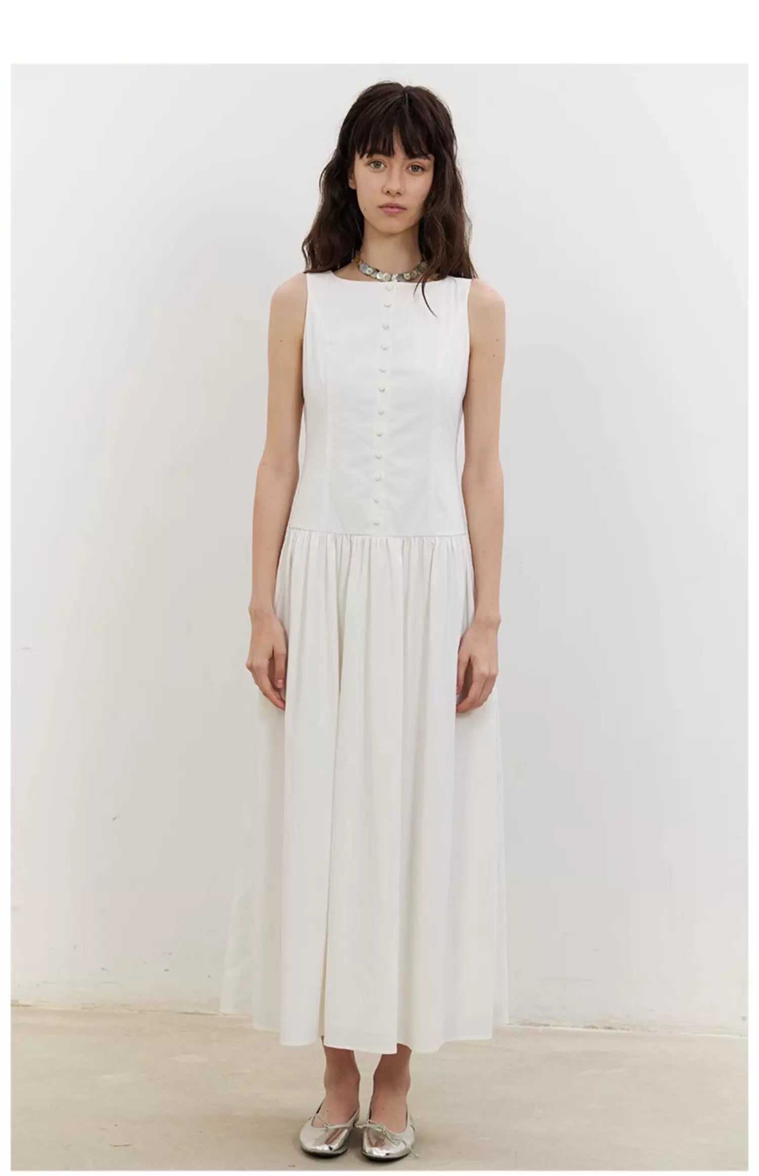 Buttonfront Gathered Maxi Dress