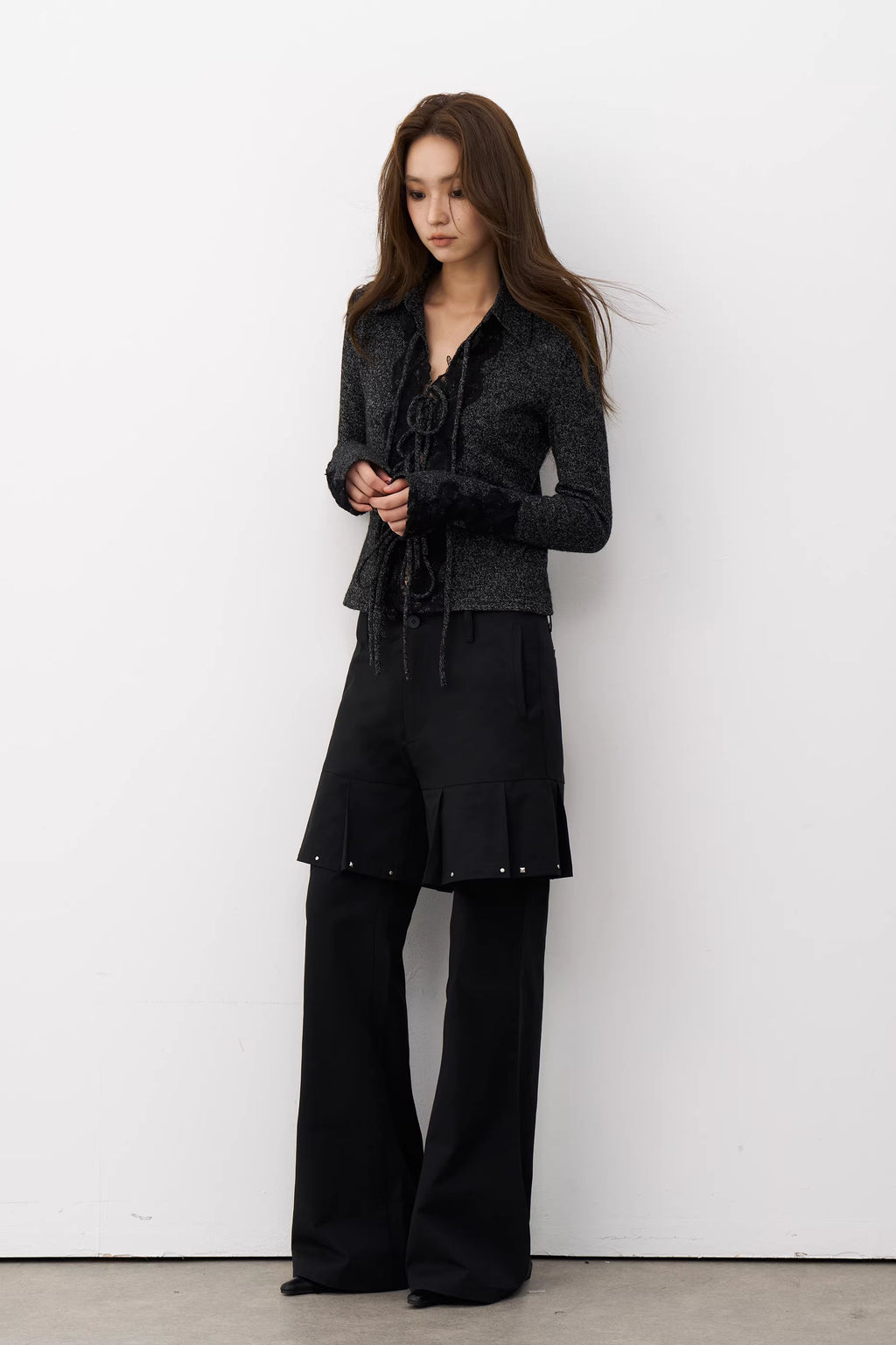 Charcoal Marl Lace-Up Knit Top