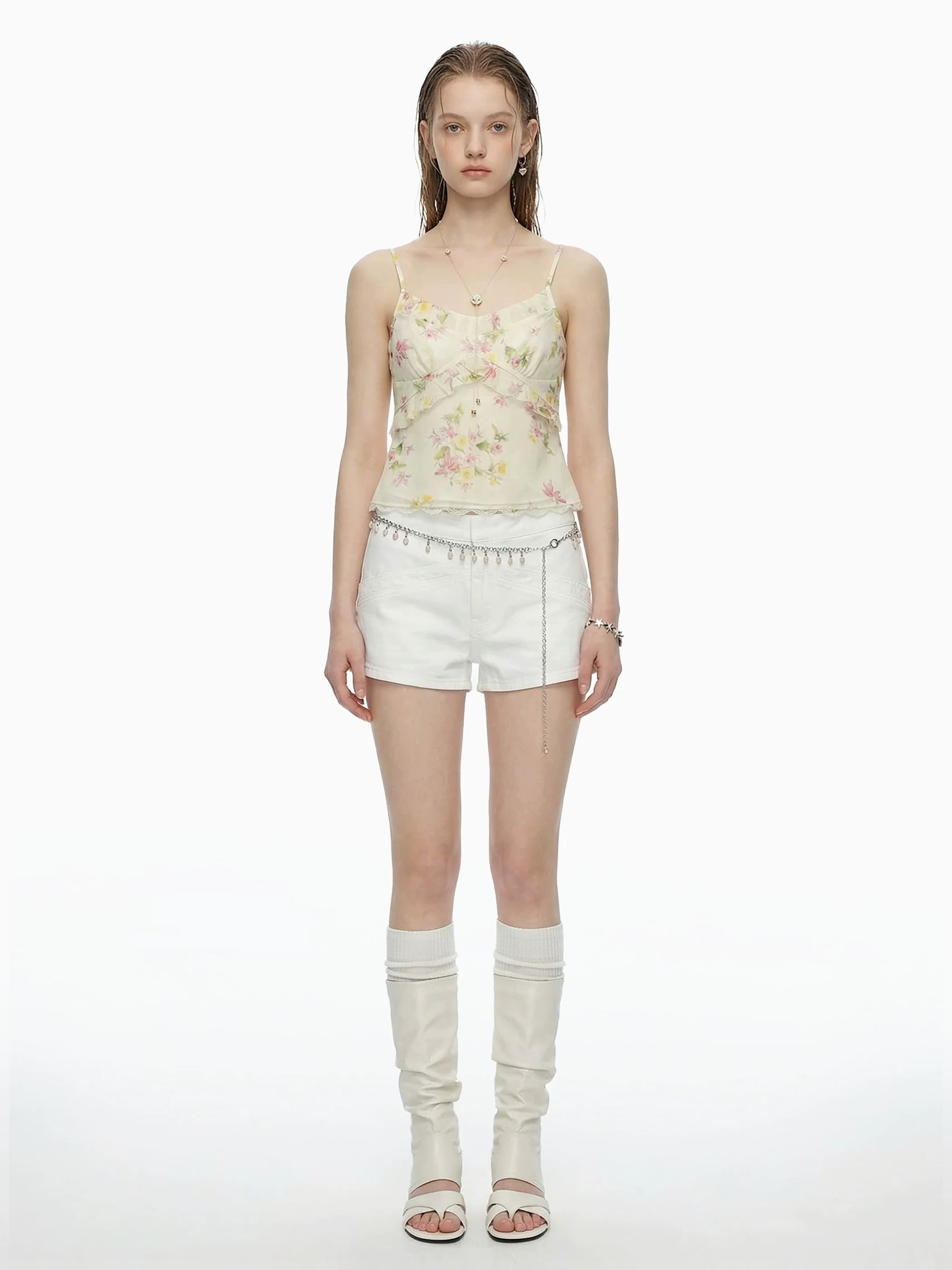 Watercolour Floral Ruffle Camisole in Baby Blue or Ivory