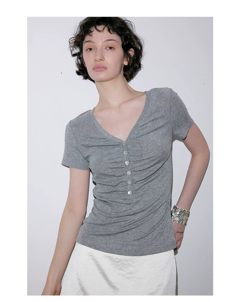 Roselight TENCEL™ Wool Button Ruched Top