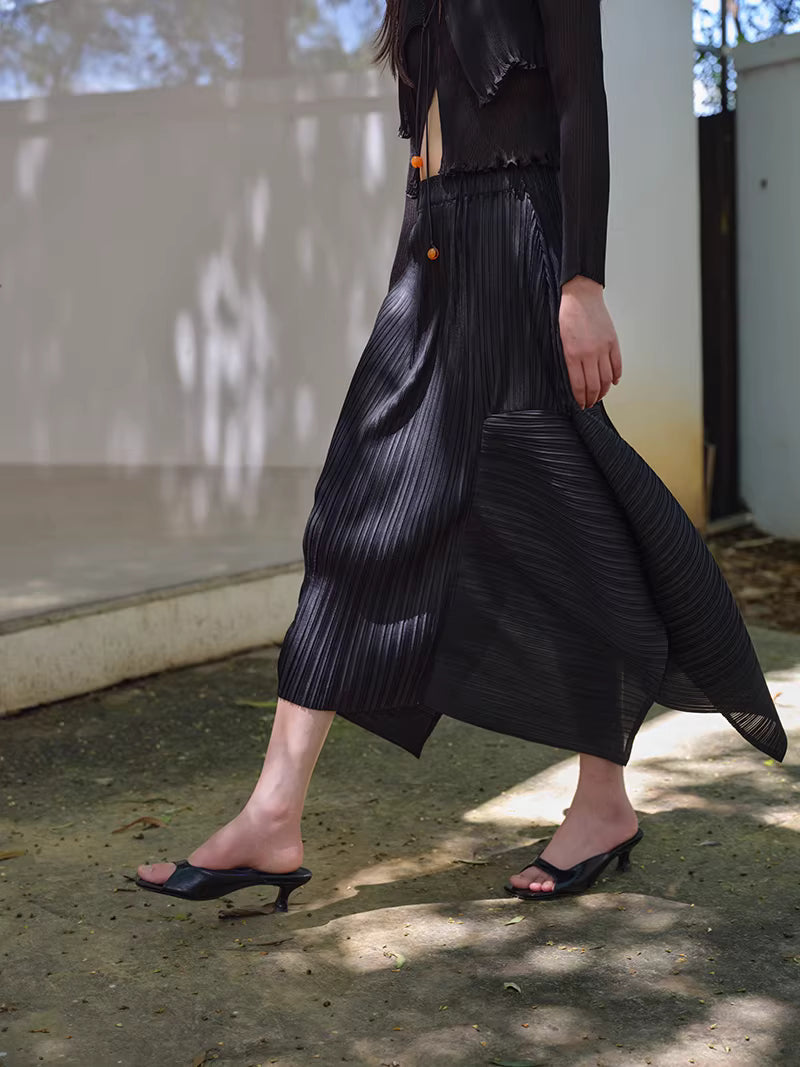 Shadow Pleat Midi Skirt