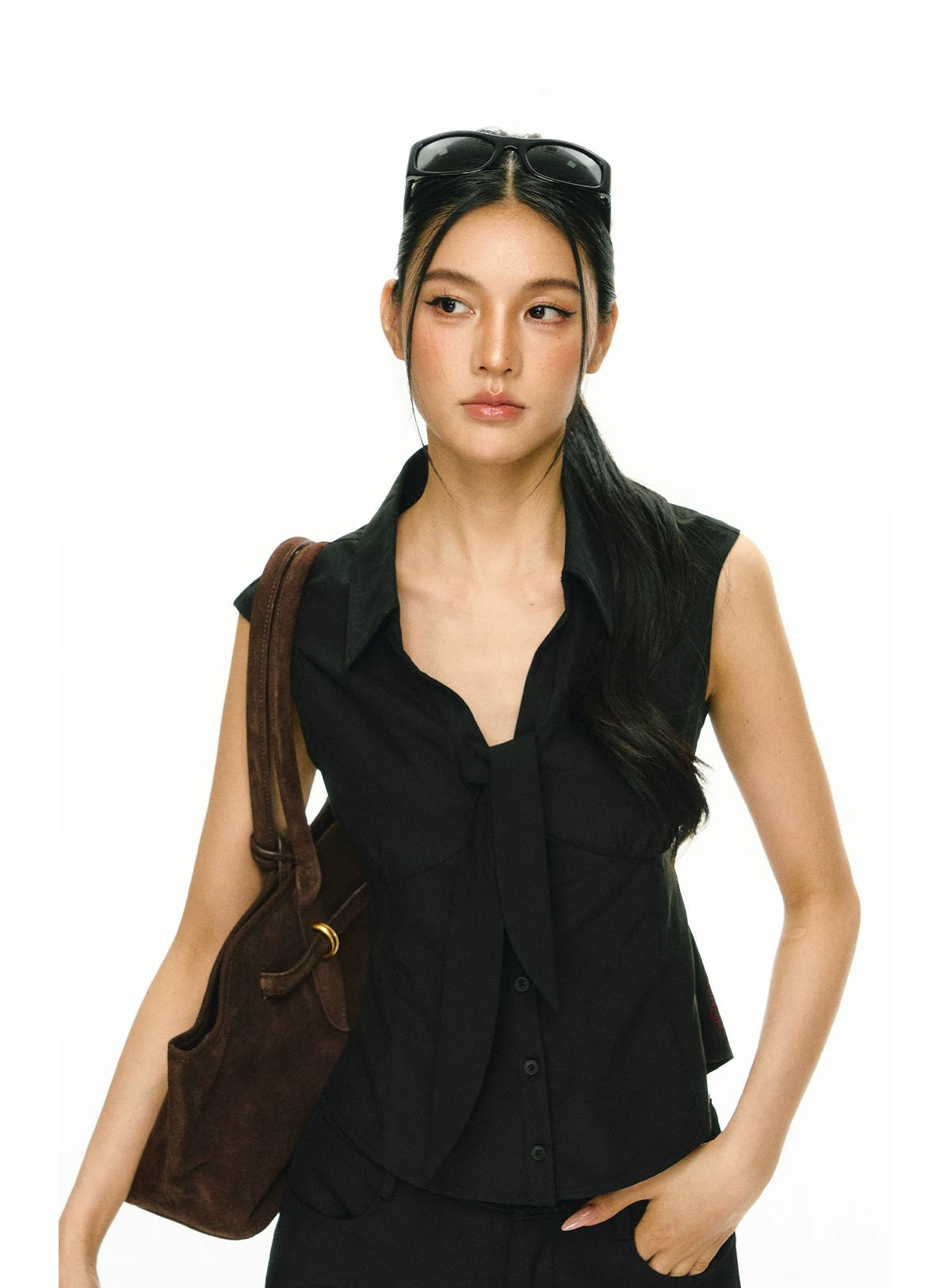 Tailored Sleeveless Tie Blouse