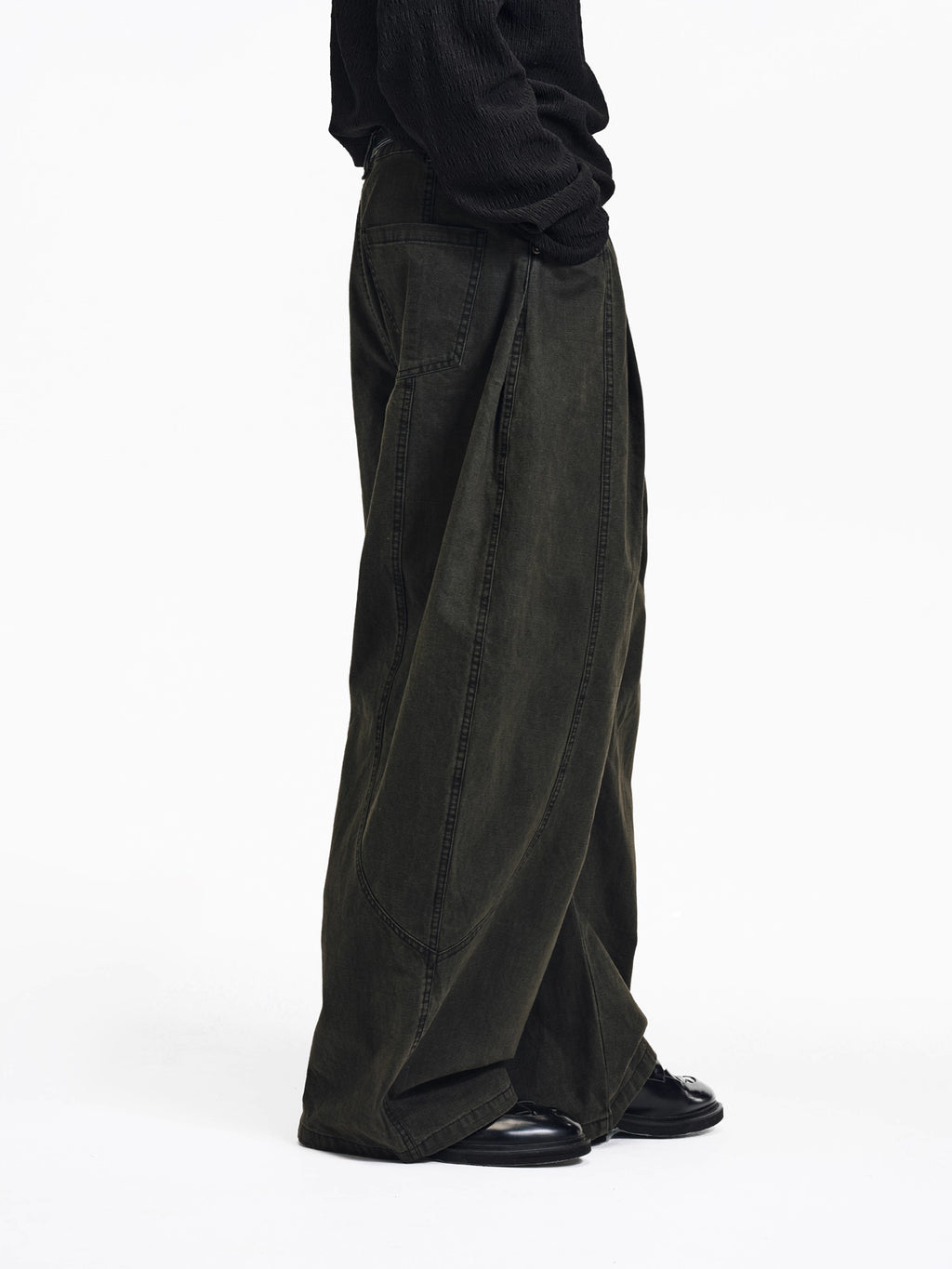 Faded Wide-Leg Pants in Deep Moss