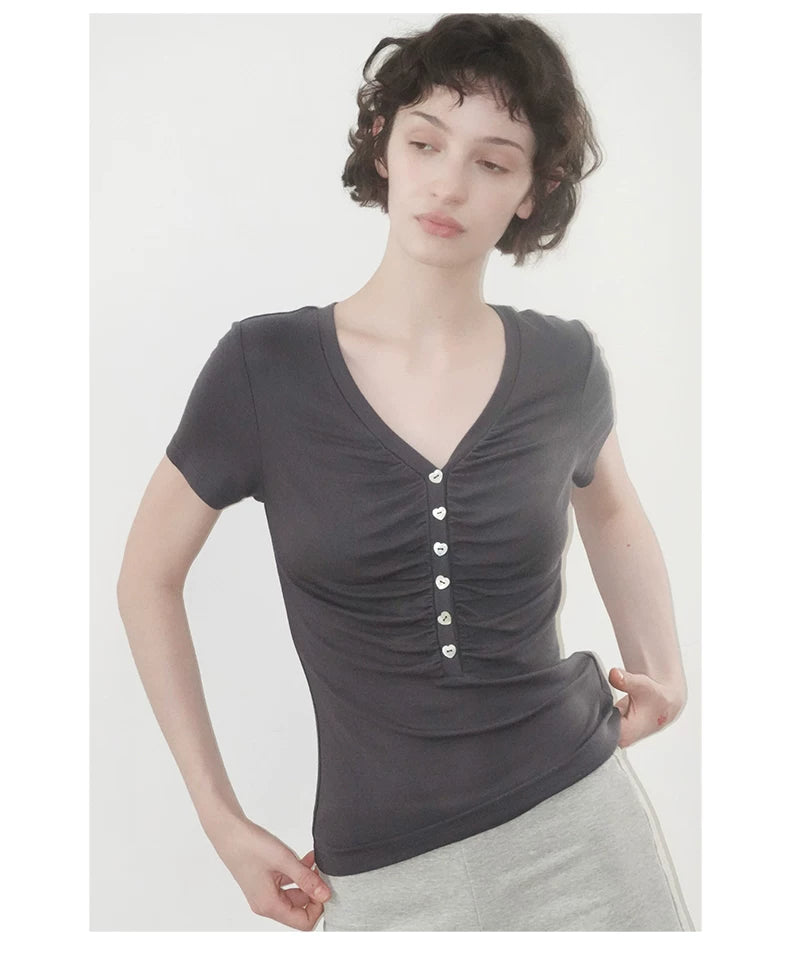 Roselight TENCEL™ Wool Button Ruched Top
