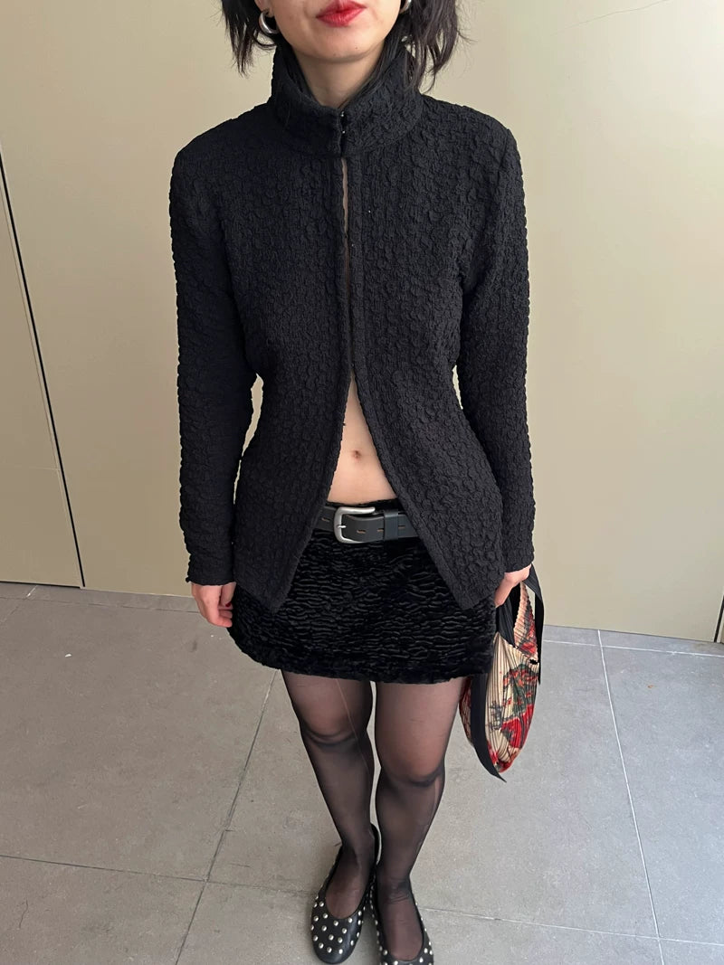 Textured Cut-Out Zip Jacket