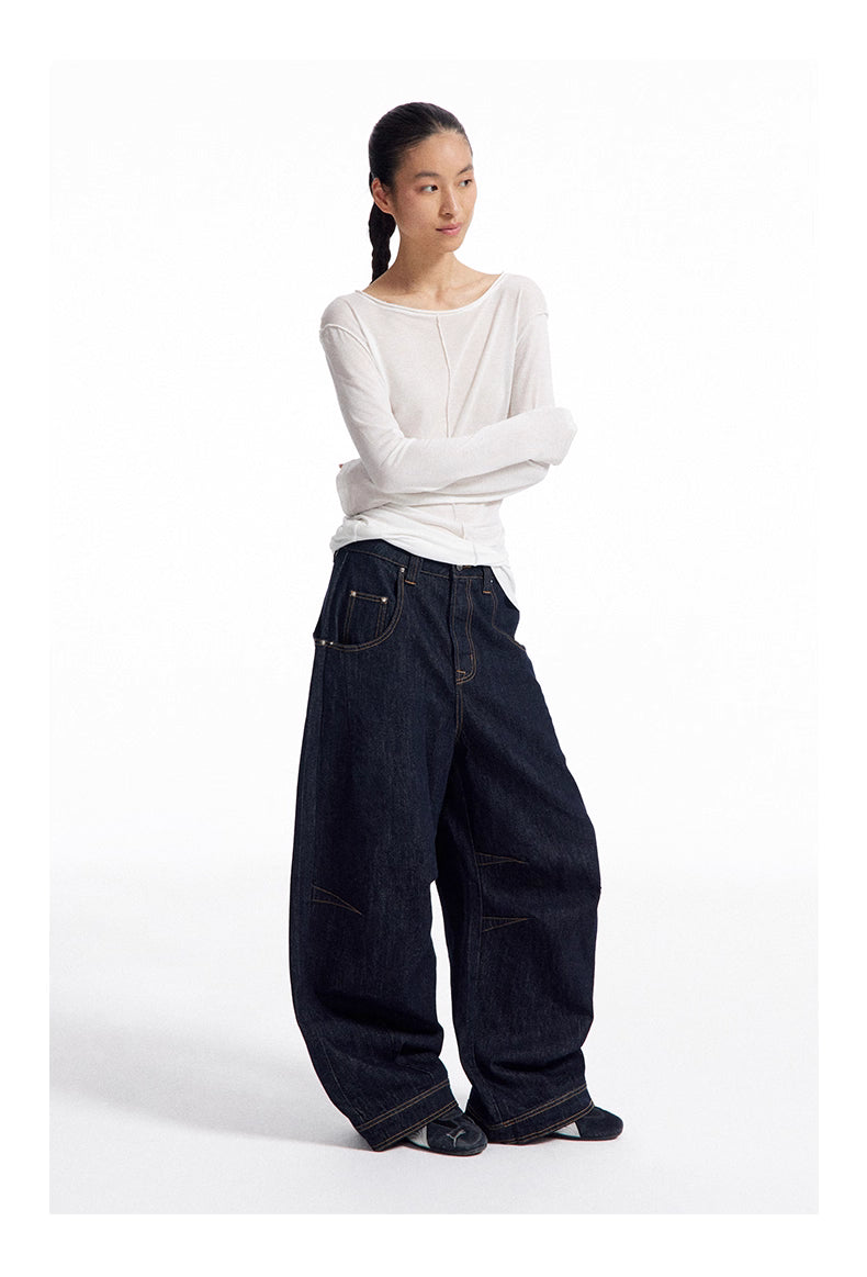 Dark Indigo Barrel-Leg Jeans