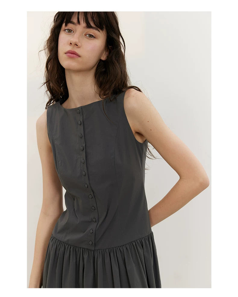 Buttonfront Gathered Maxi Dress