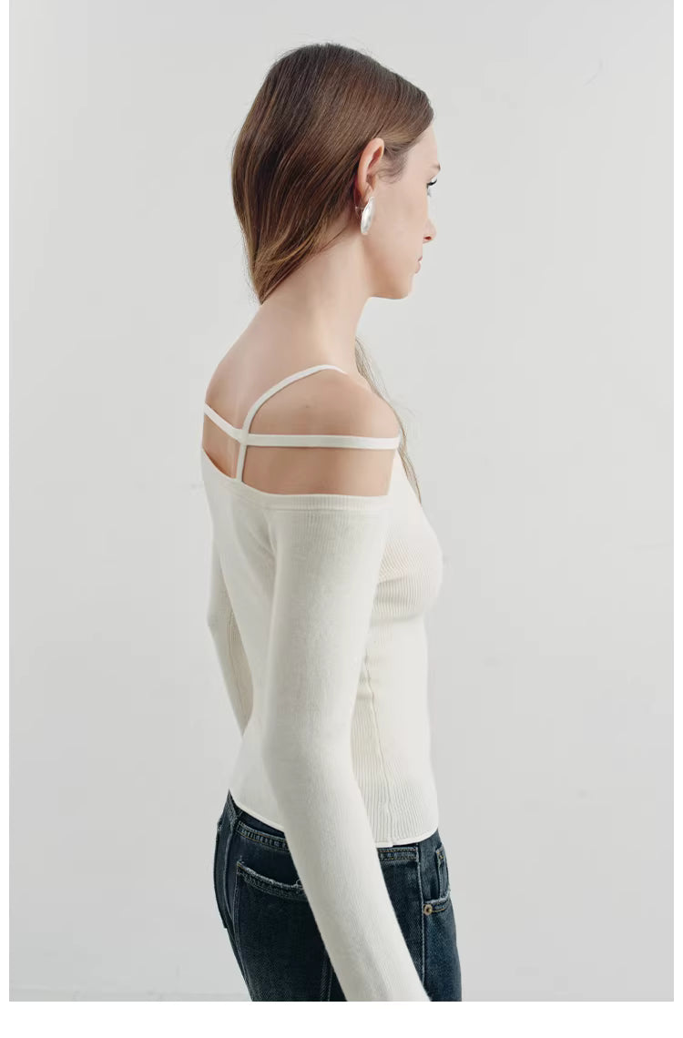 Geometric Strap Knit Long Sleeve Top