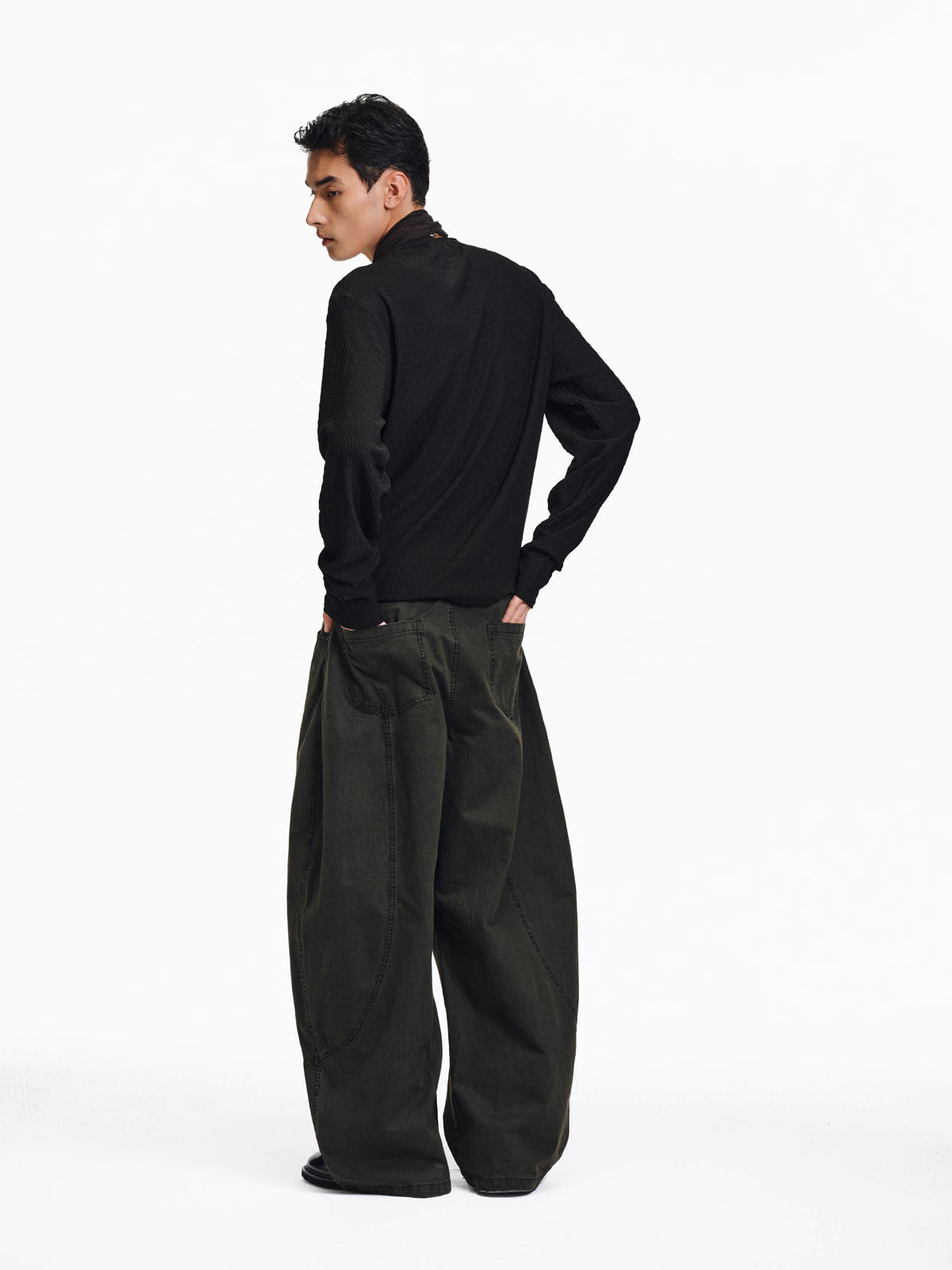 Faded Wide-Leg Pants in Deep Moss