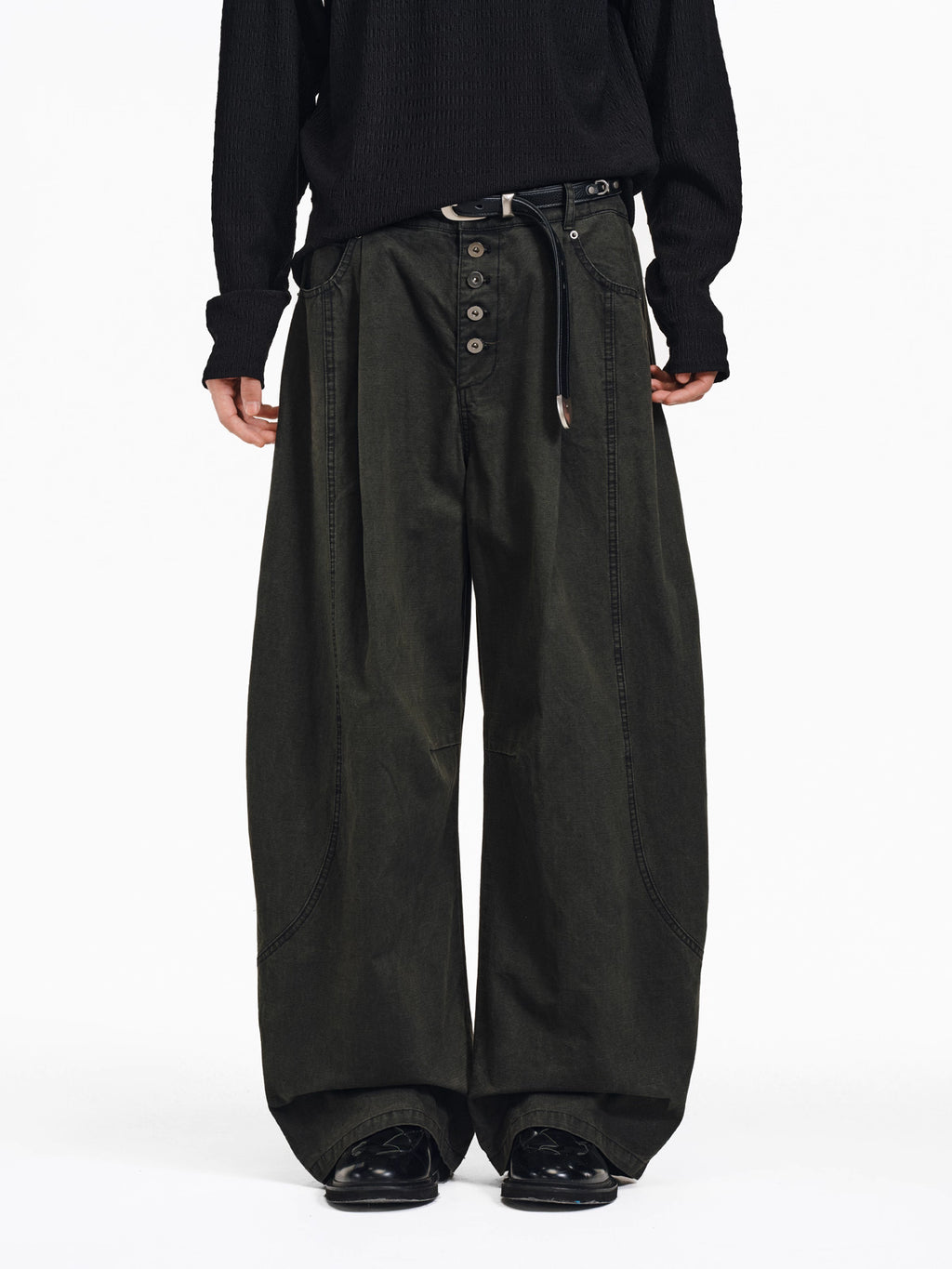 Faded Wide-Leg Pants in Deep Moss