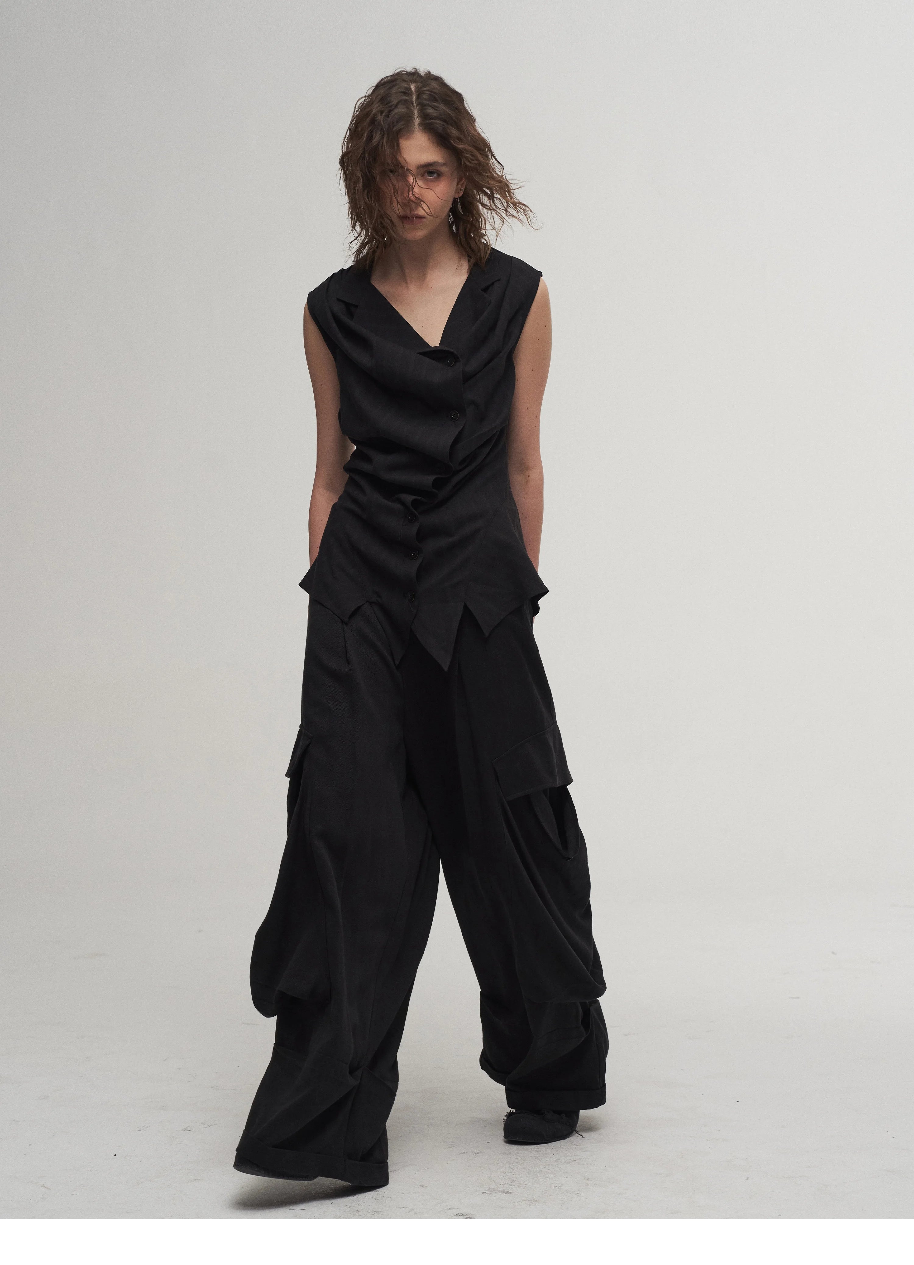 Draped Asymmetric Tailored Vest