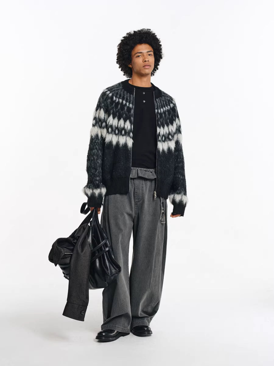 Deconstructed Wide-Leg Charcoal Trousers