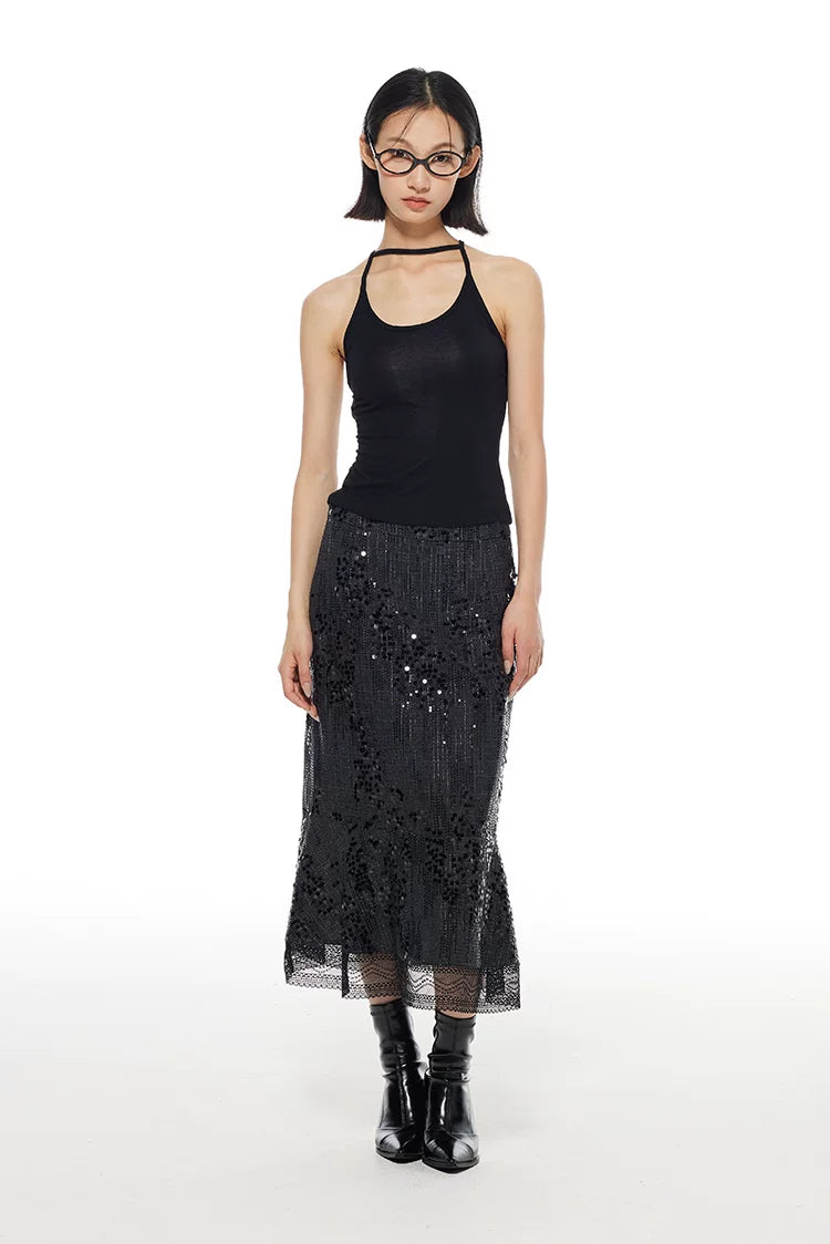 Sequin Lace Midi Skirt