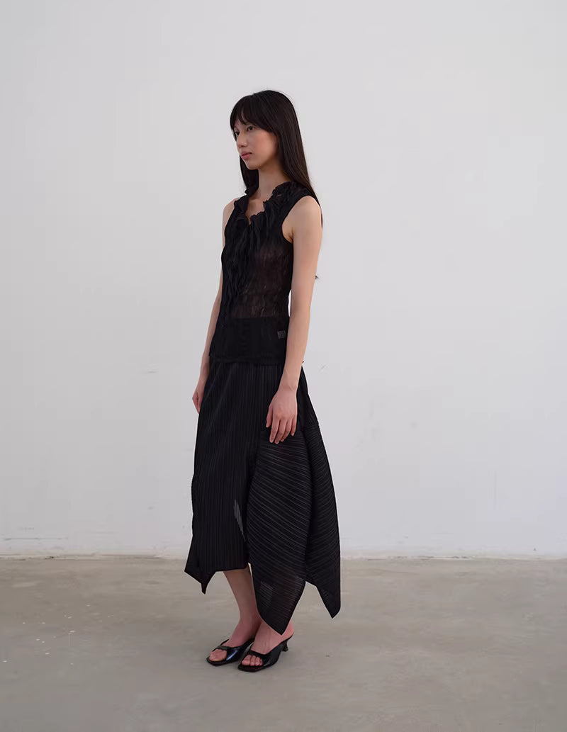 Shadow Pleat Midi Skirt