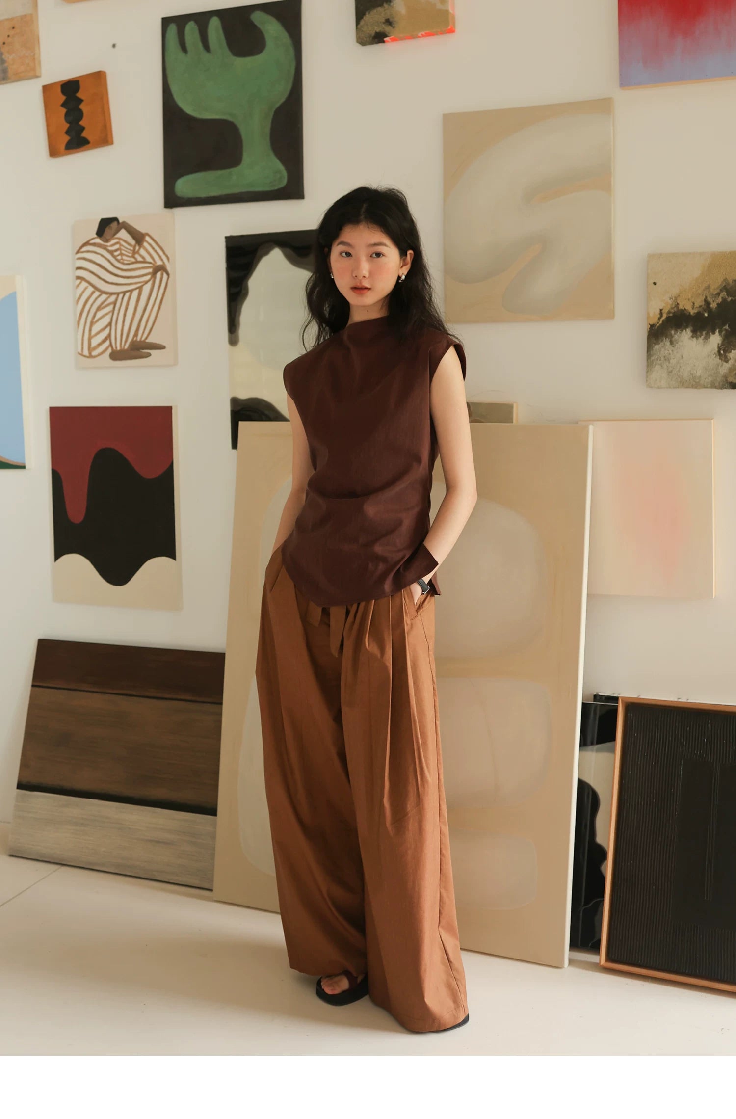 Lyocell Linen Sleeveless Top in Terracotta or Navy
