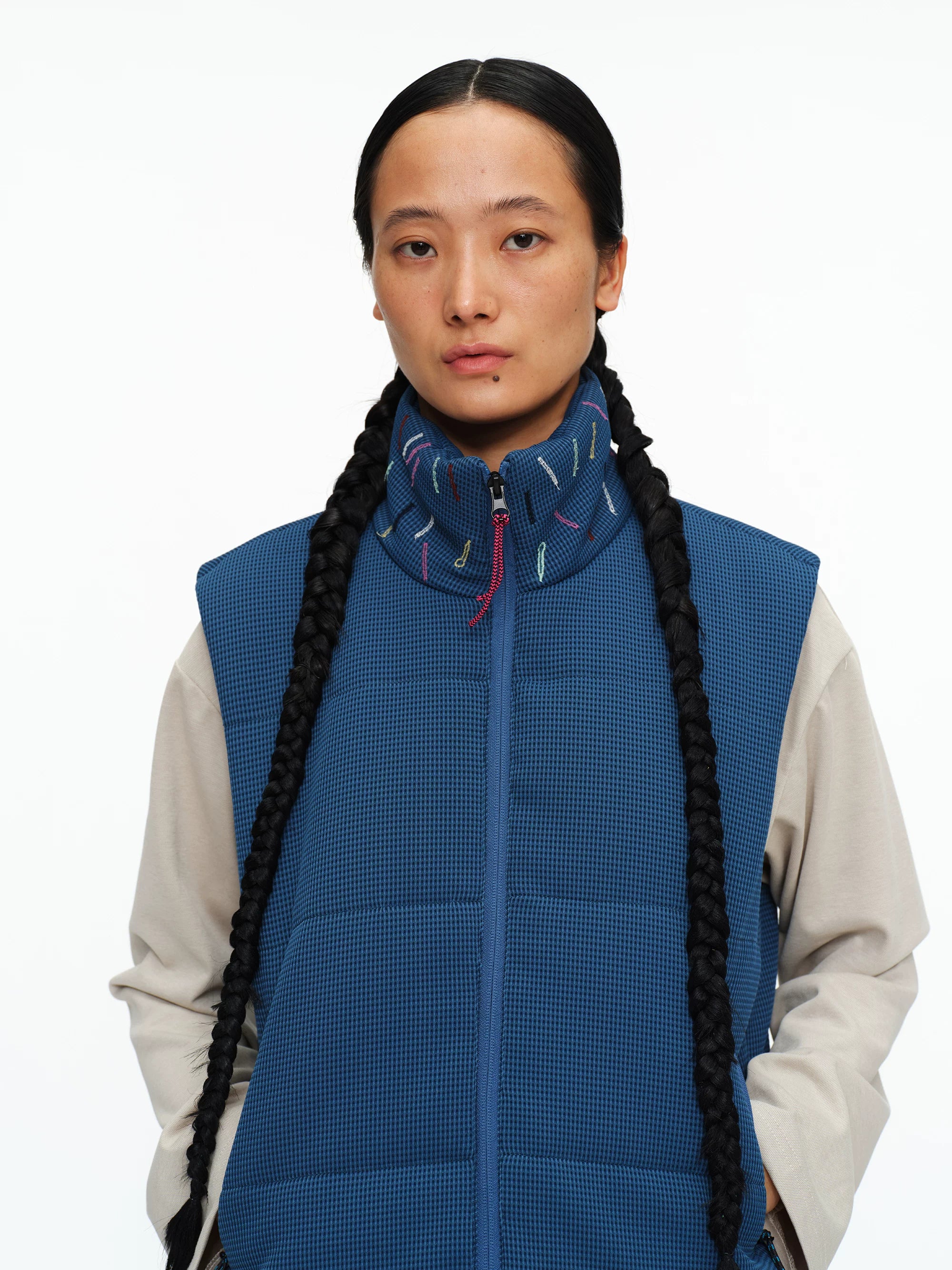 Scatter Stitch Waffle Vest in Prussian Blue