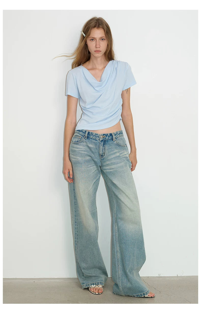 Ruched Cowl Neck Cotton Top