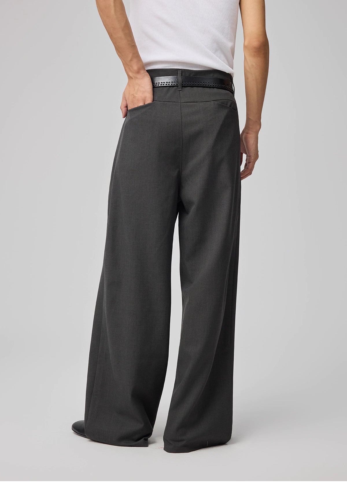 Removable Waistband Wool Trousers with Openwork Pockets
