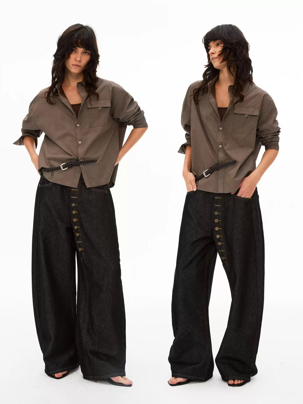 Asymmetric Button Fly Wide-Leg Denim