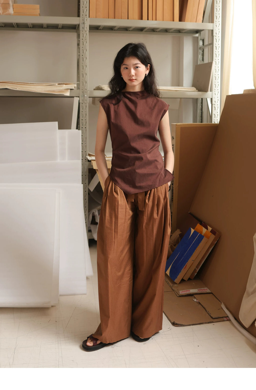 Lyocell Linen Sleeveless Top in Terracotta or Navy
