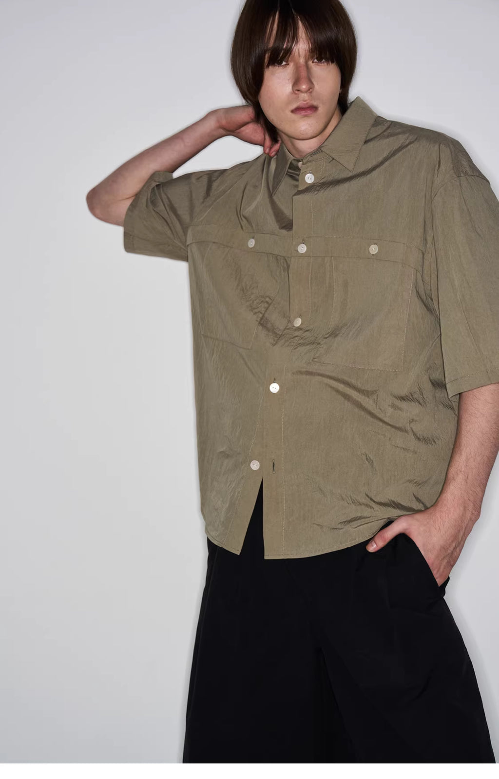 Fluid State Lapel Collar Button-Up Shirt