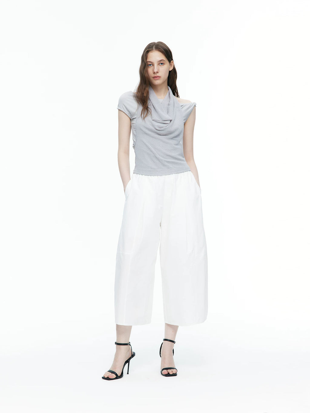 Asymmetric Scarf-Neck Knit Top