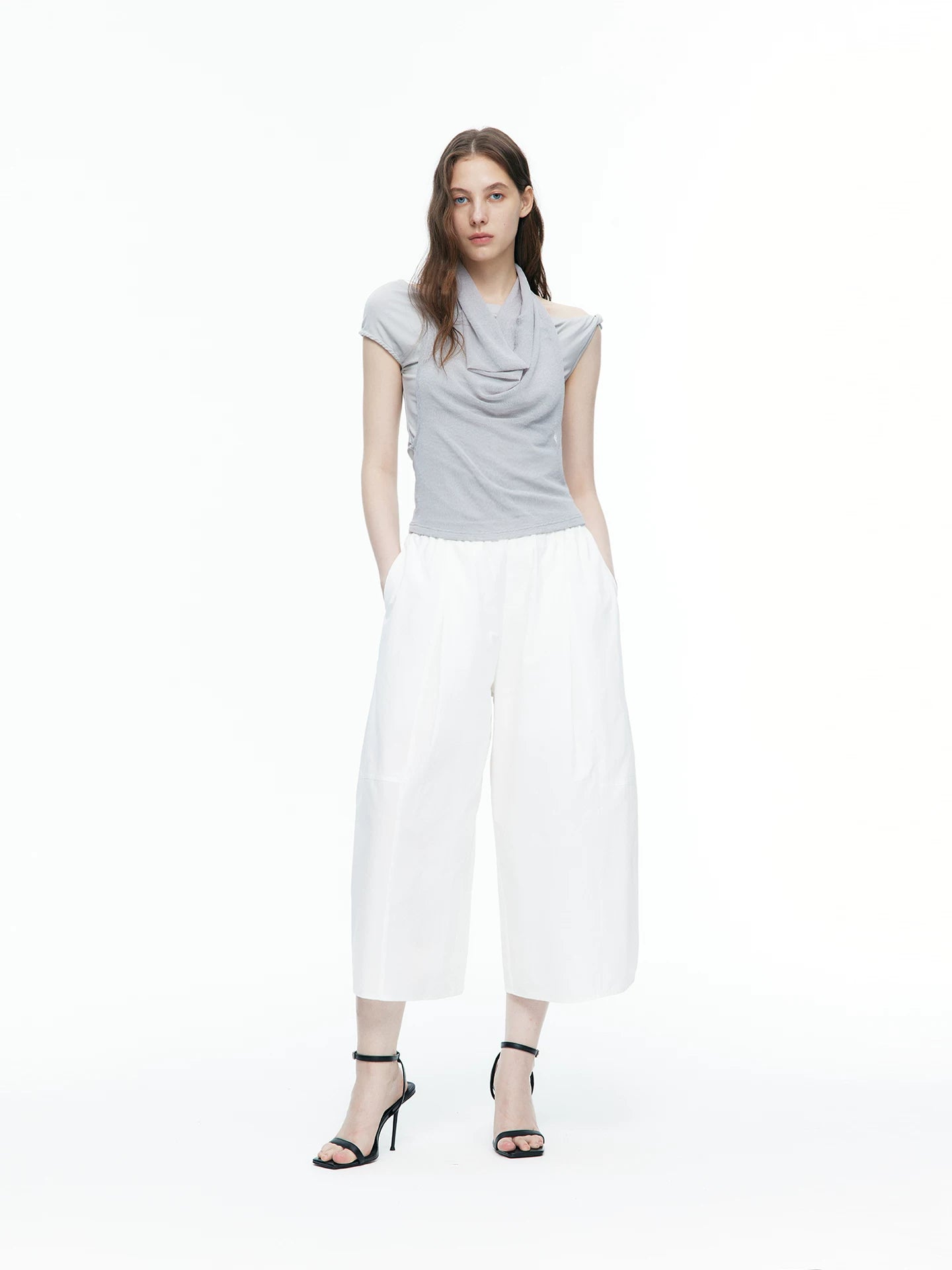 Asymmetric Scarf-Neck Knit Top