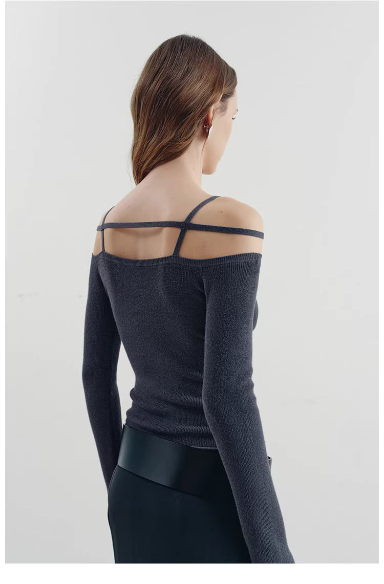 Geometric Strap Knit Long Sleeve Top