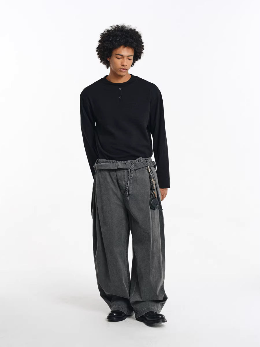 Deconstructed Wide-Leg Charcoal Trousers